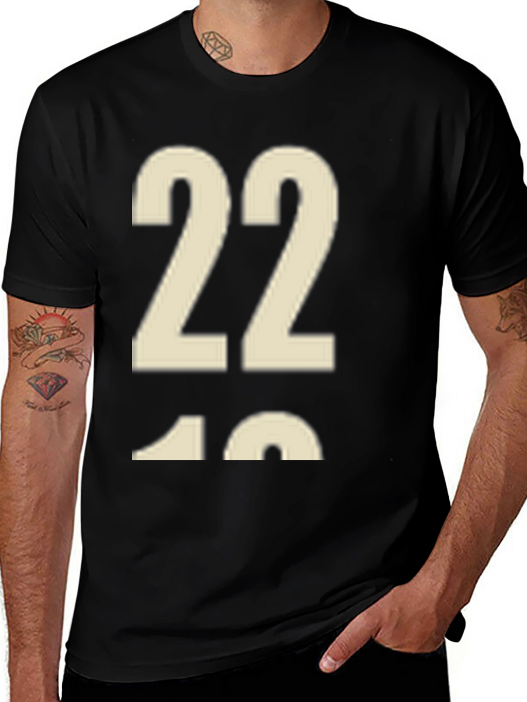 Black T-shirt with Number 22 Graphic Print