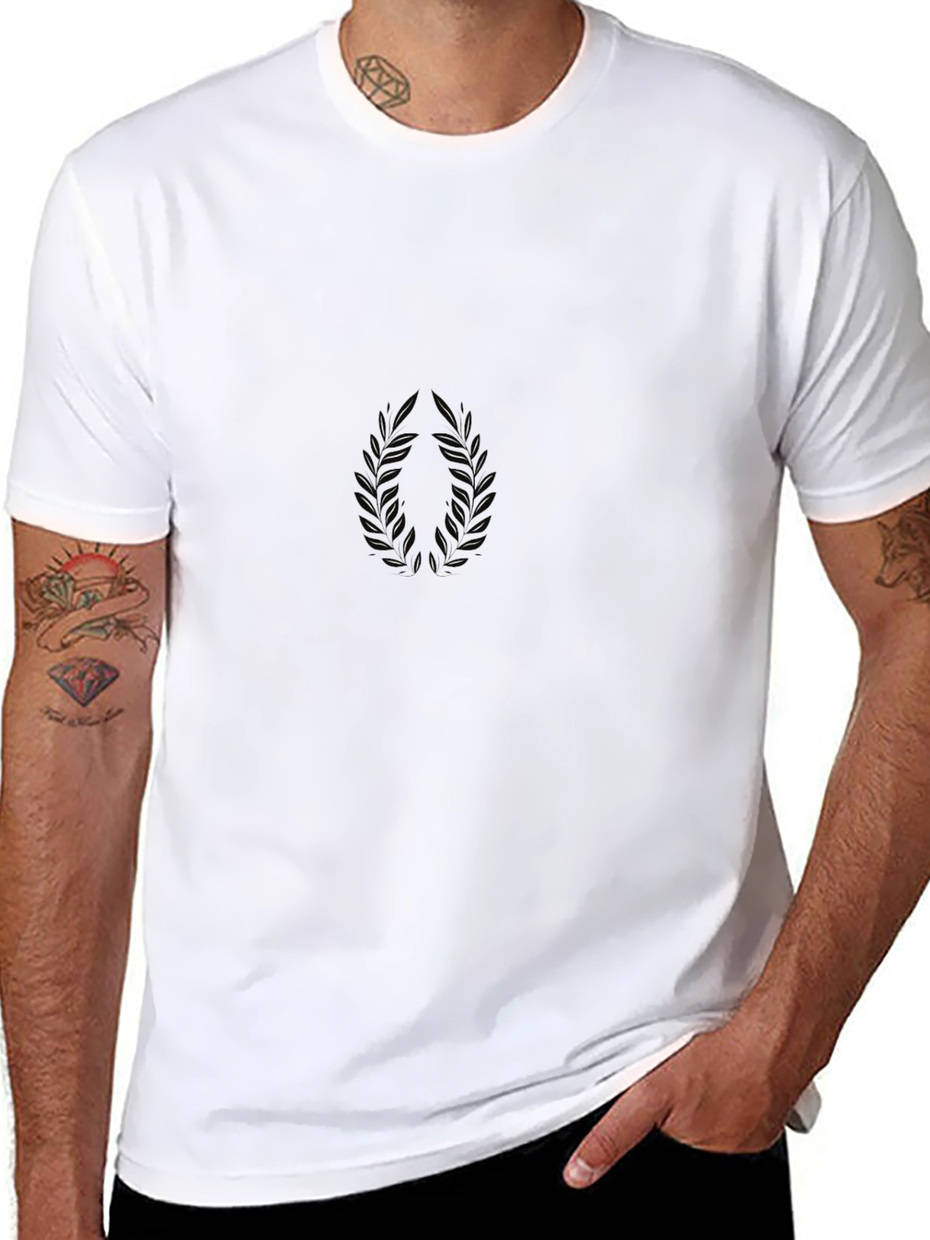 Mens Black Graphic Tee - Minimalist Laurel Design