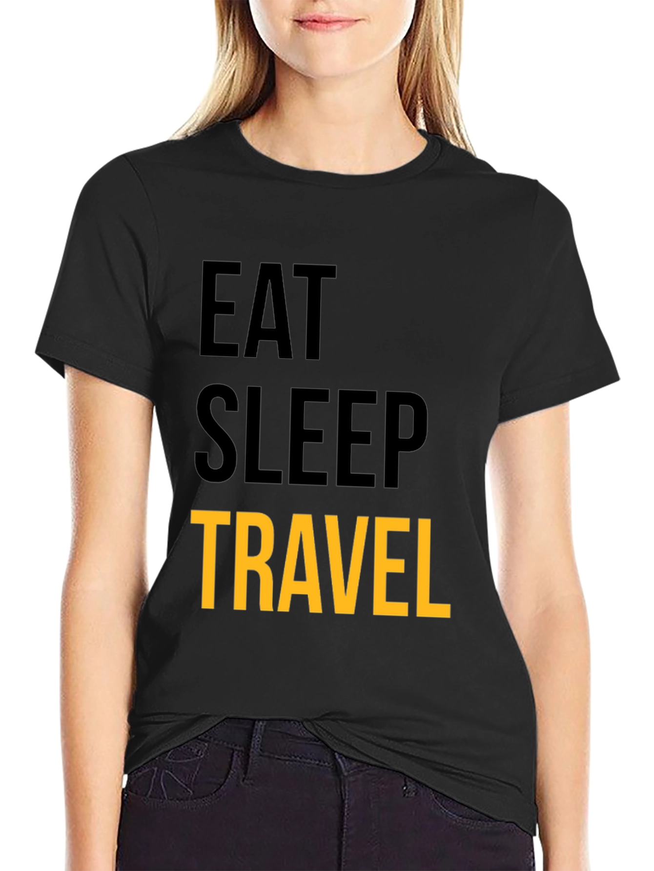 Eat Sleep Travel Graphic Tee - Black Cotton T-Shirt
