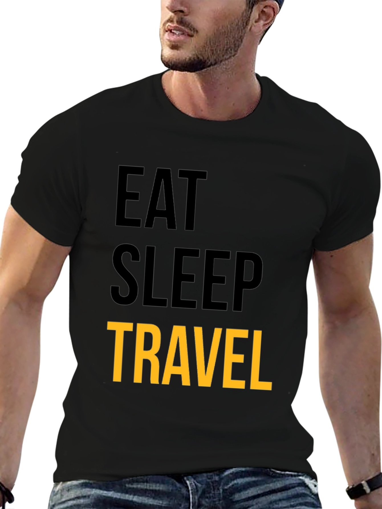 Eat Sleep Travel Graphic Tee - Black Cotton T-Shirt