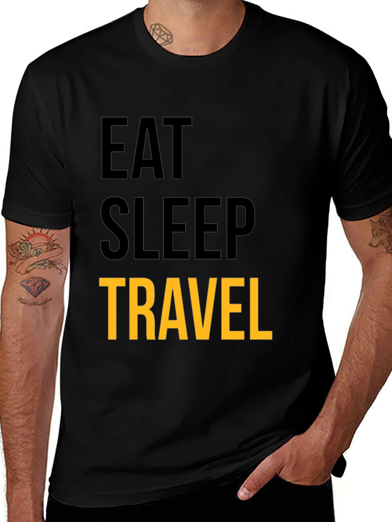 Eat Sleep Travel Graphic Tee - Black Cotton T-Shirt