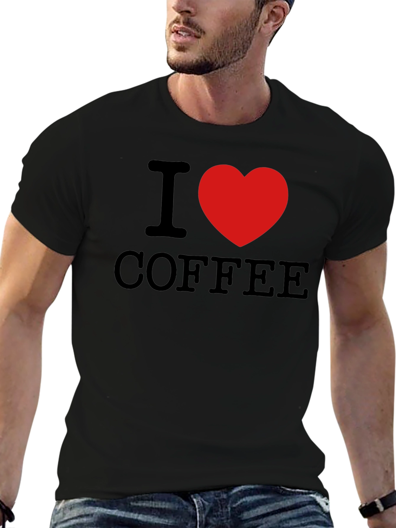 I Heart Coffee Graphic Print T-Shirt - Black