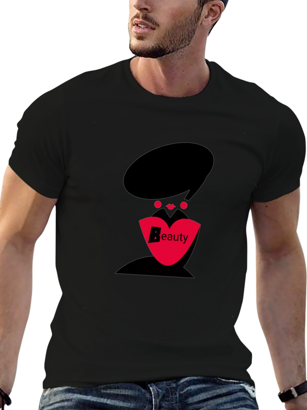 Stylish Black T-Shirt with Beauty Graphic Design