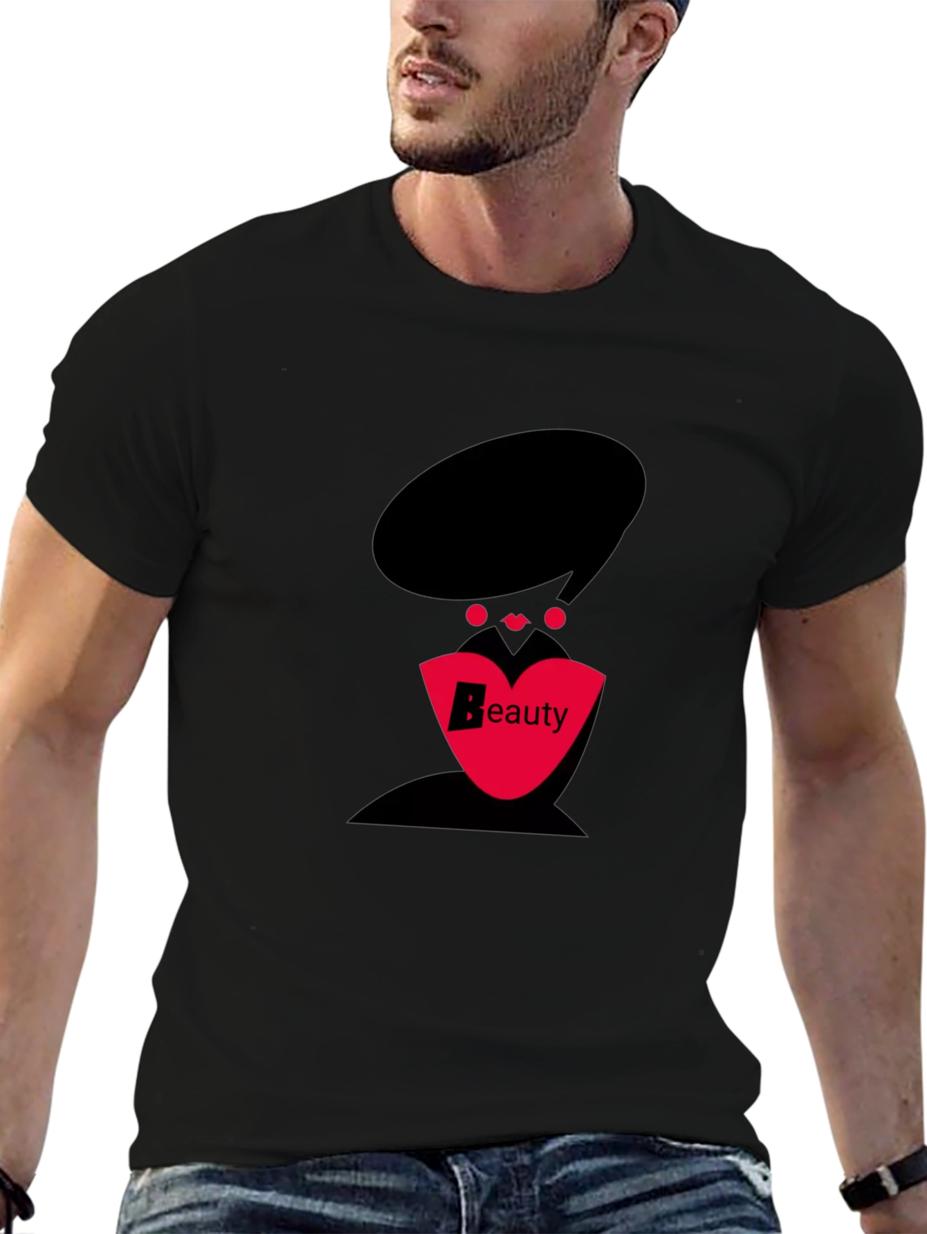 Stylish Black T-Shirt with Beauty Graphic Design