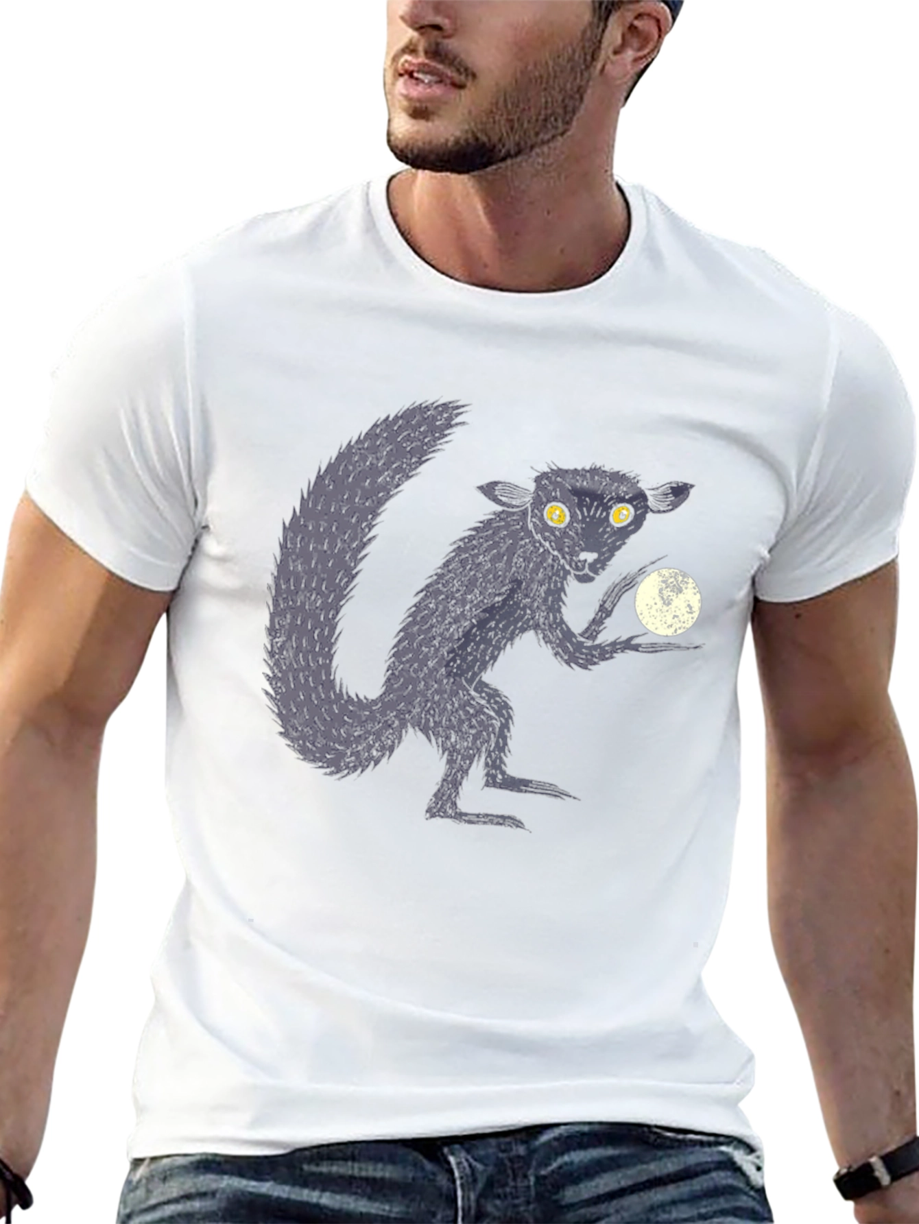 Aye-Aye Lemur & Moon Black Graphic T-Shirt