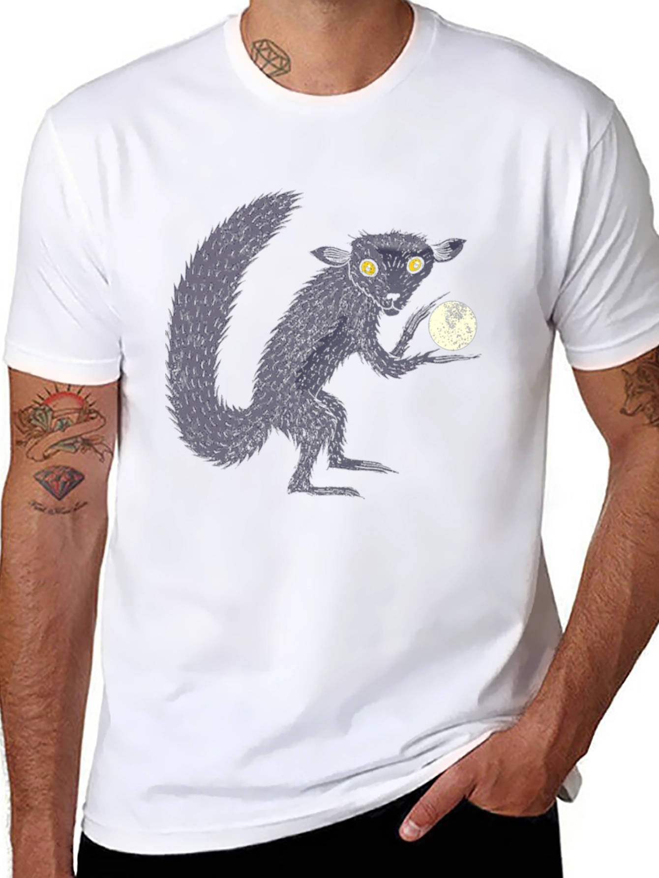 Aye-Aye Lemur & Moon Black Graphic T-Shirt
