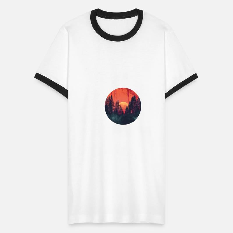 Sunset Forest Silhouette Outdoor Retro 80s Vibe