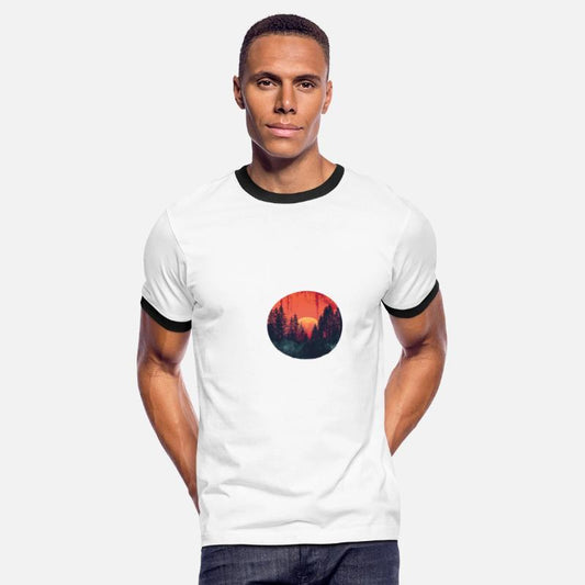 Sunset Forest Silhouette Outdoor Retro 80s Vibe