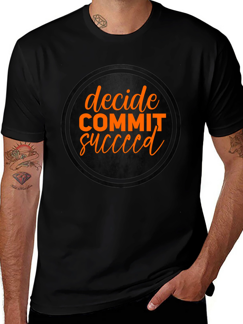 Decide Commit Succeed Black Graphic T-Shirt