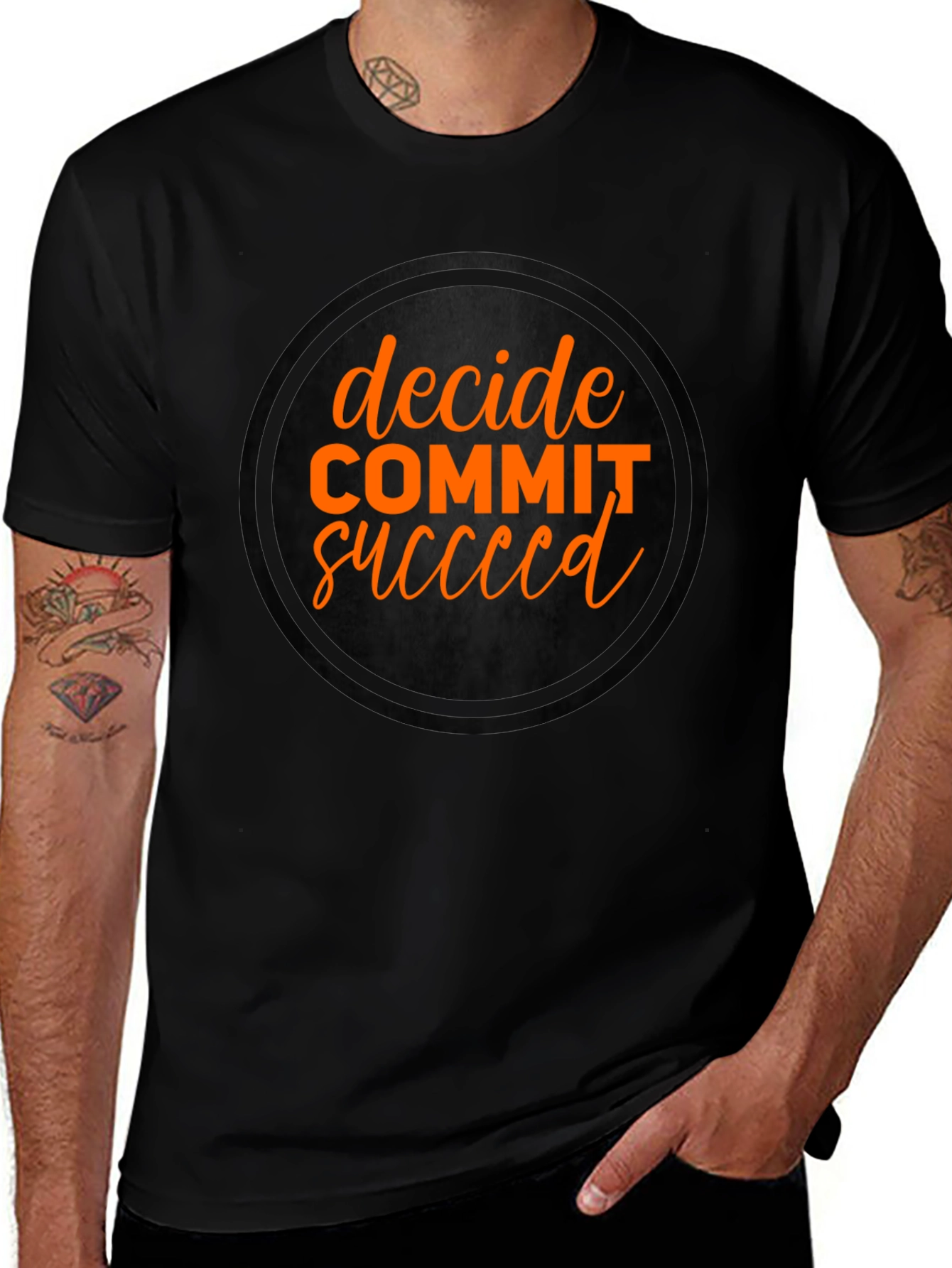 Decide Commit Succeed Black Graphic T-Shirt