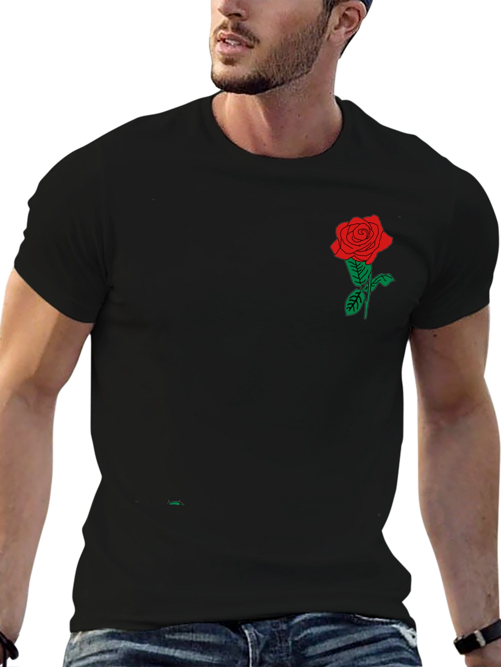 Black T-Shirt with Rose Graphic