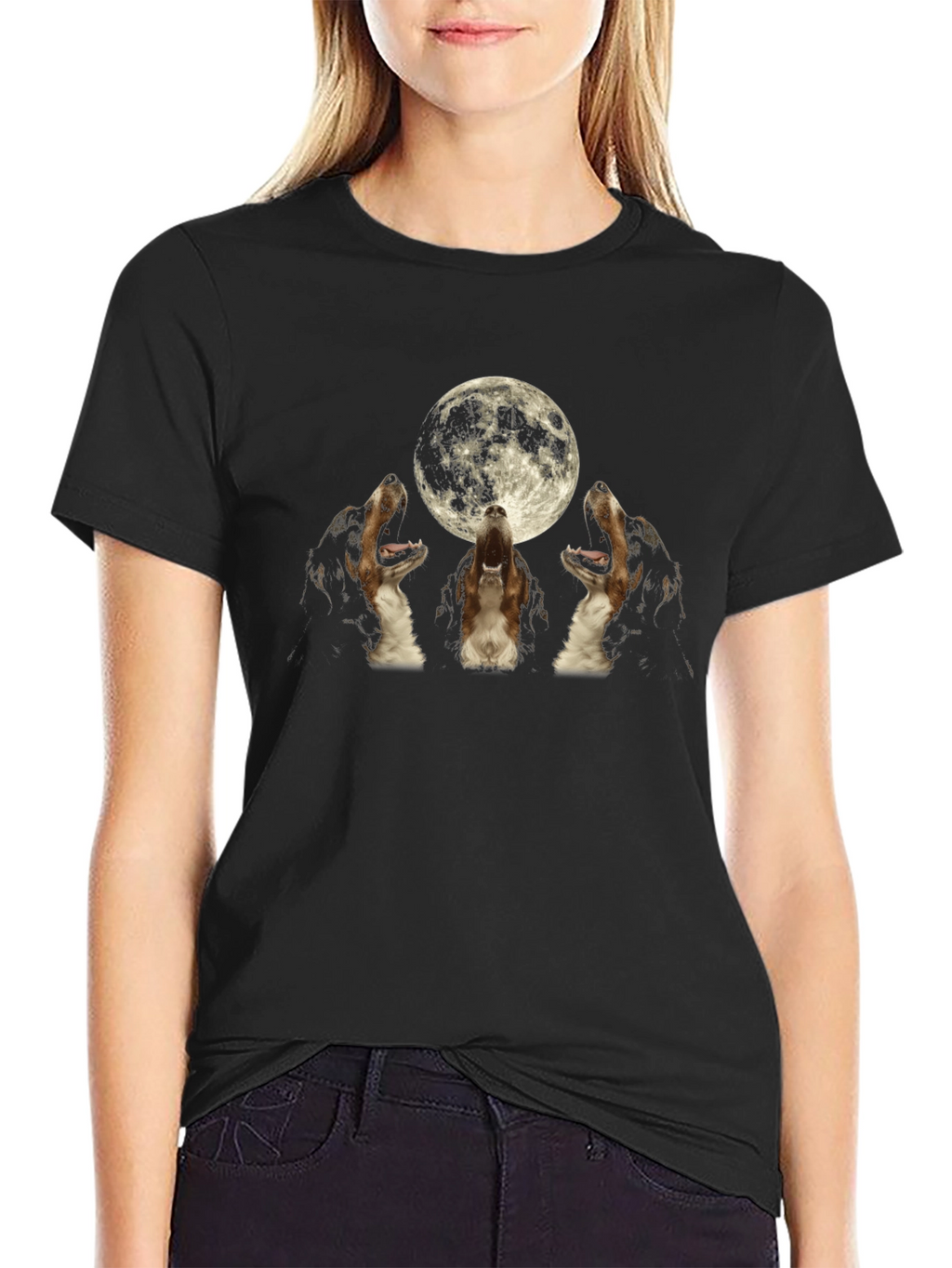 Howling Dogs Moon Graphic T-Shirt