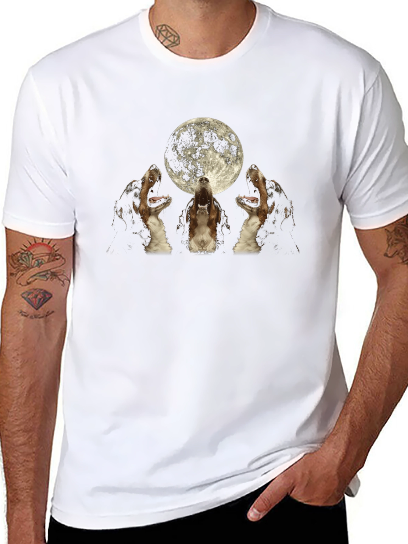 Howling Dogs Moon Graphic T-Shirt