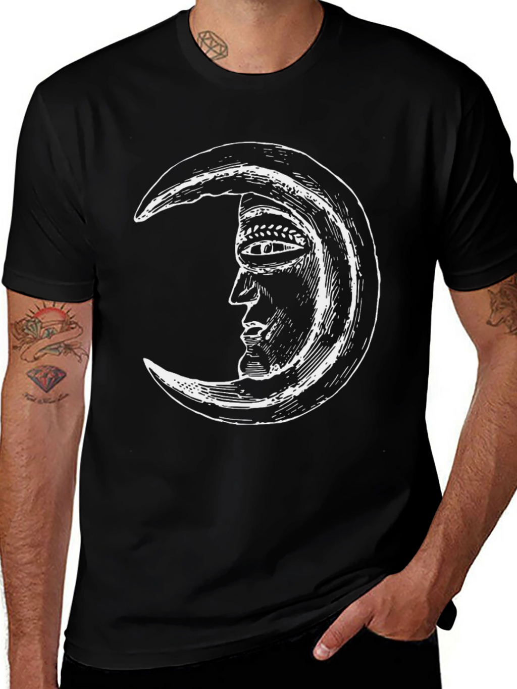 Moon Face Graphic Black T-Shirt