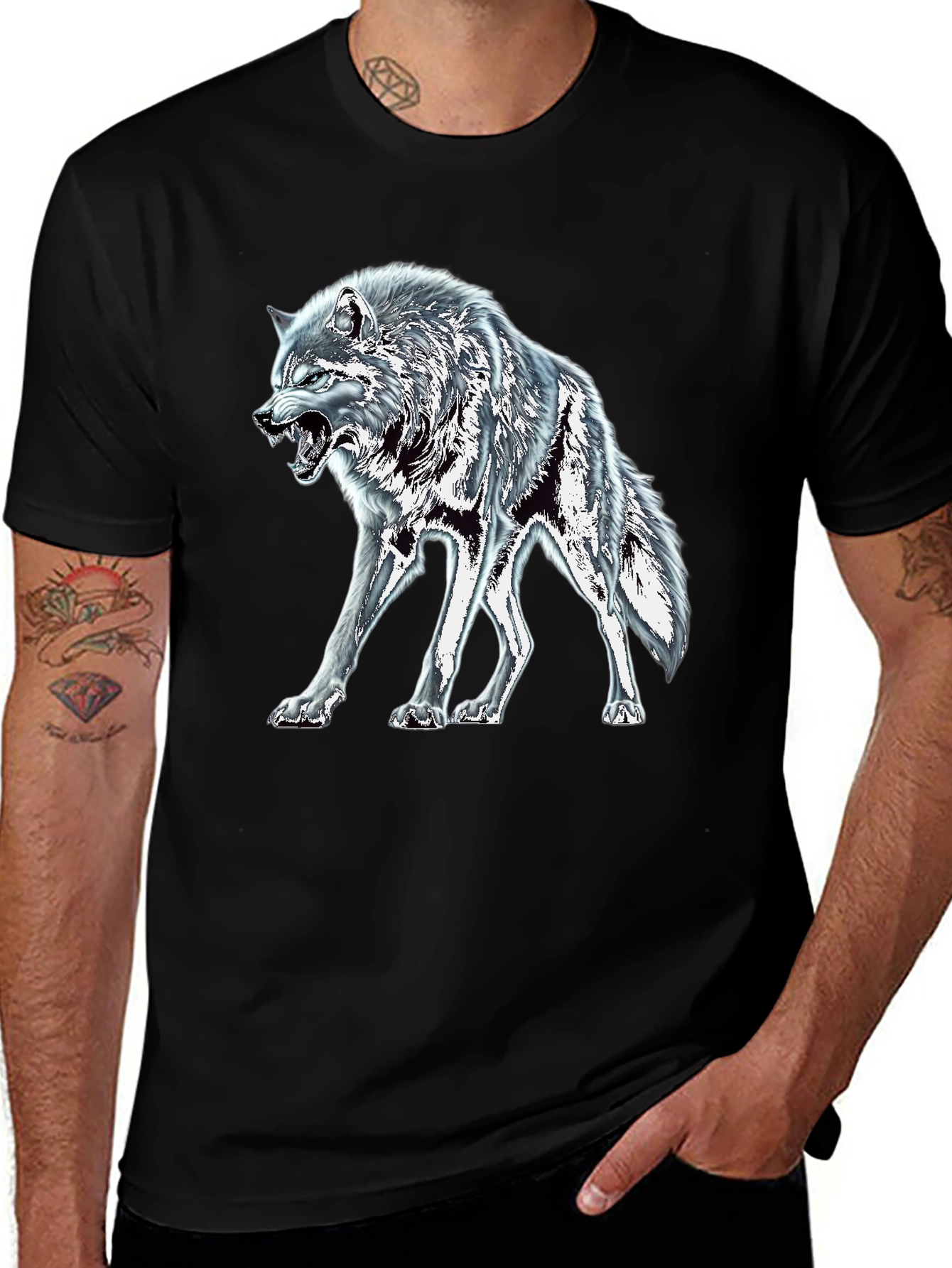 Black Wolf Graphic Tee - Fierce Animal Design