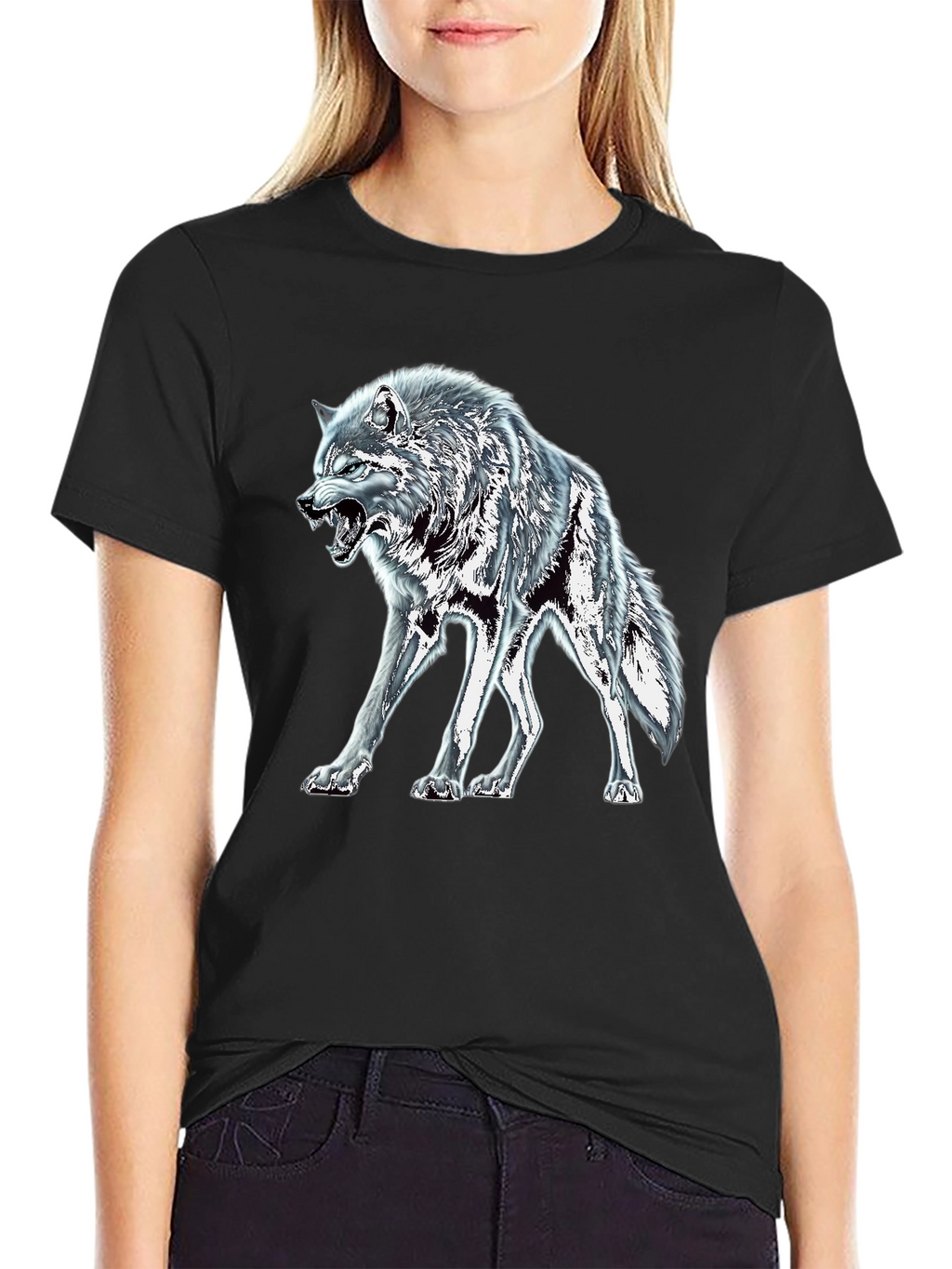 Black Wolf Graphic Tee - Fierce Animal Design