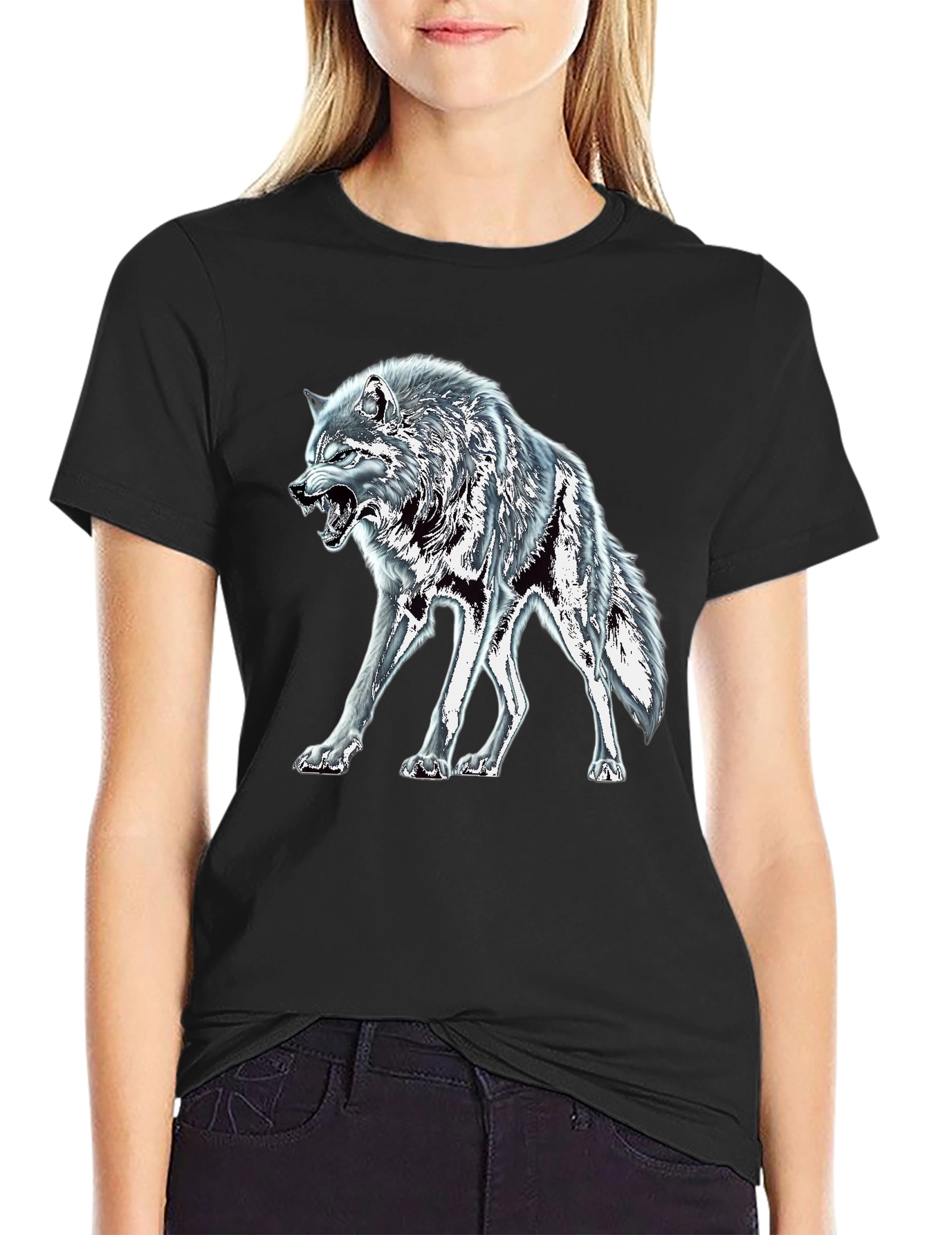 Black Wolf Graphic Tee - Fierce Animal Design