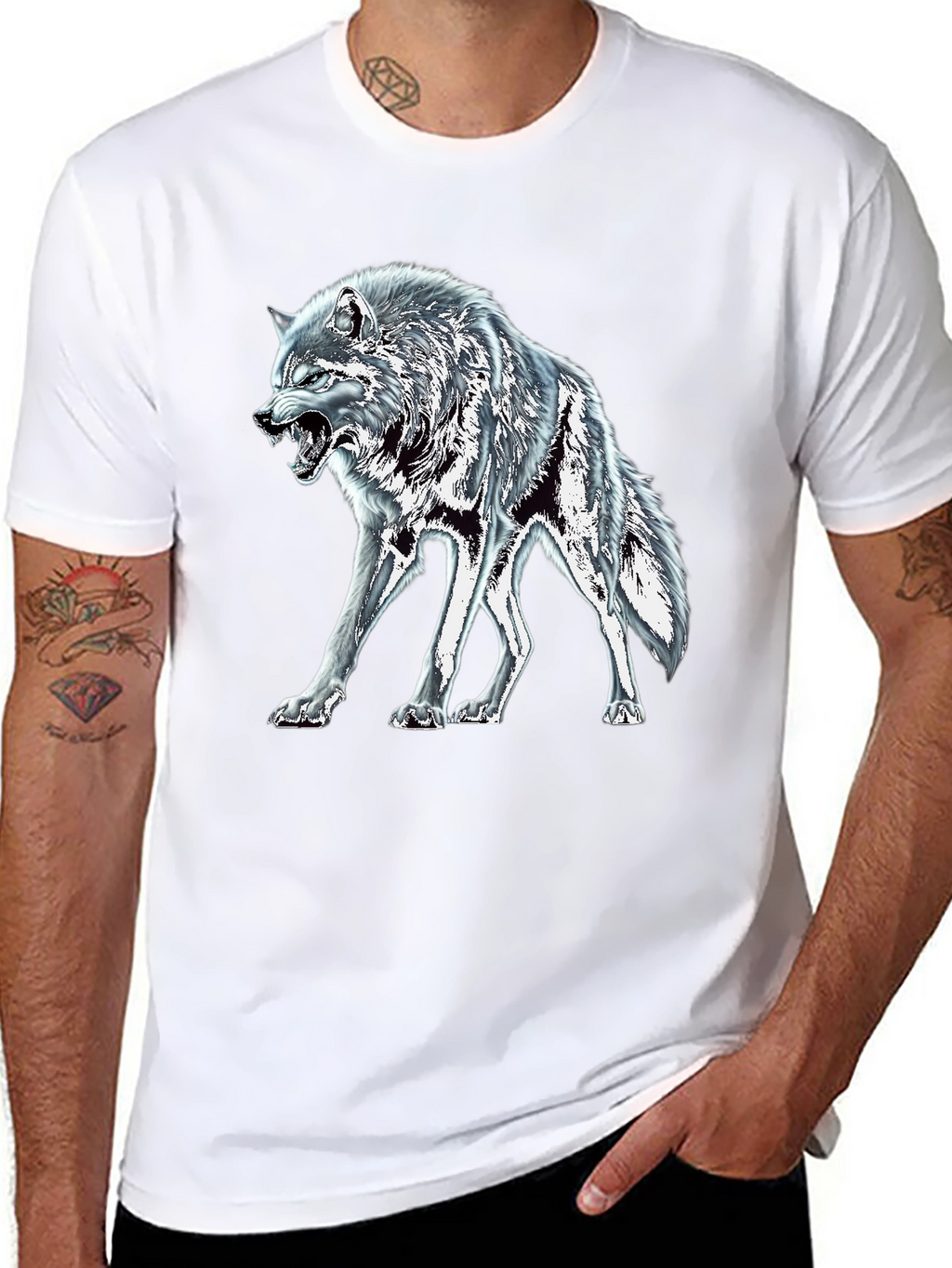 Black Wolf Graphic Tee - Fierce Animal Design