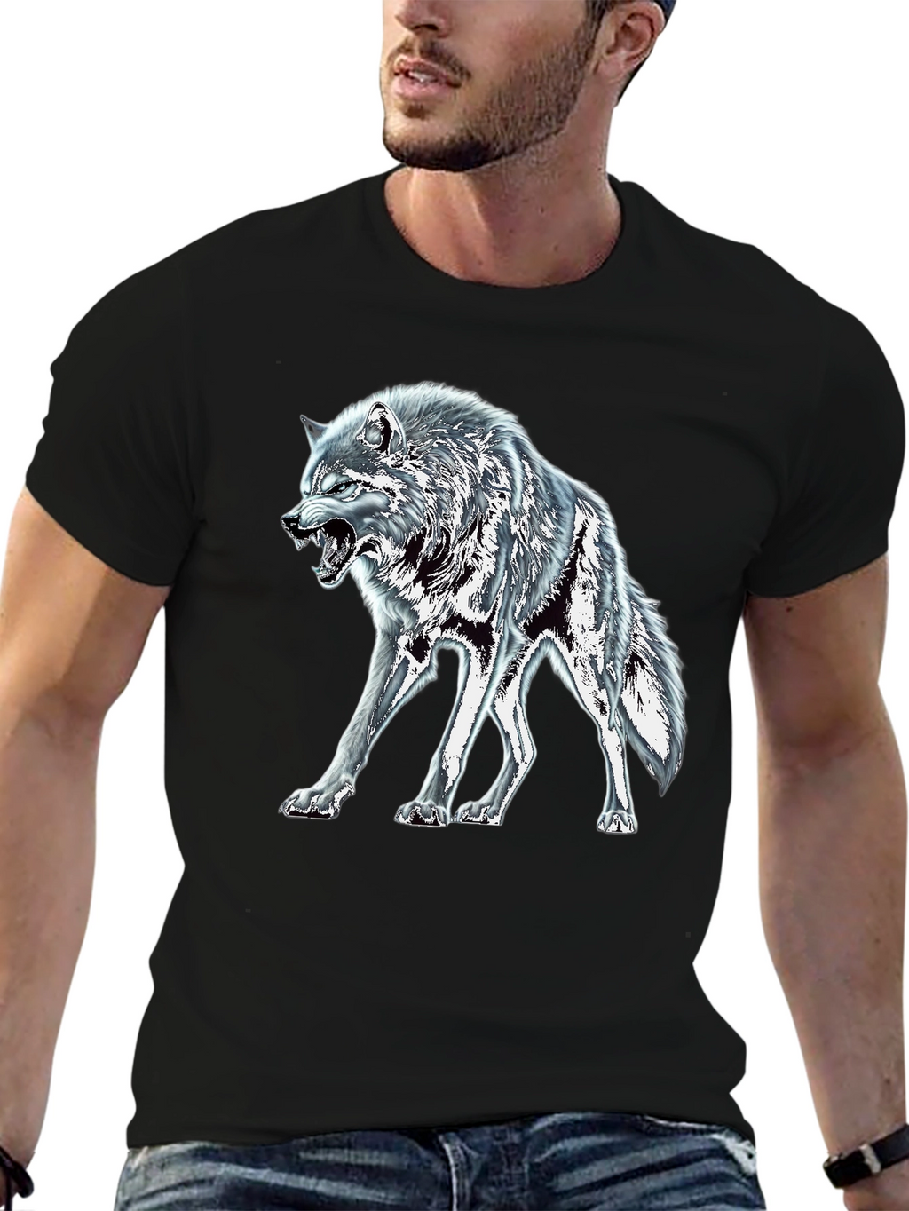 Black Wolf Graphic Tee - Fierce Animal Design