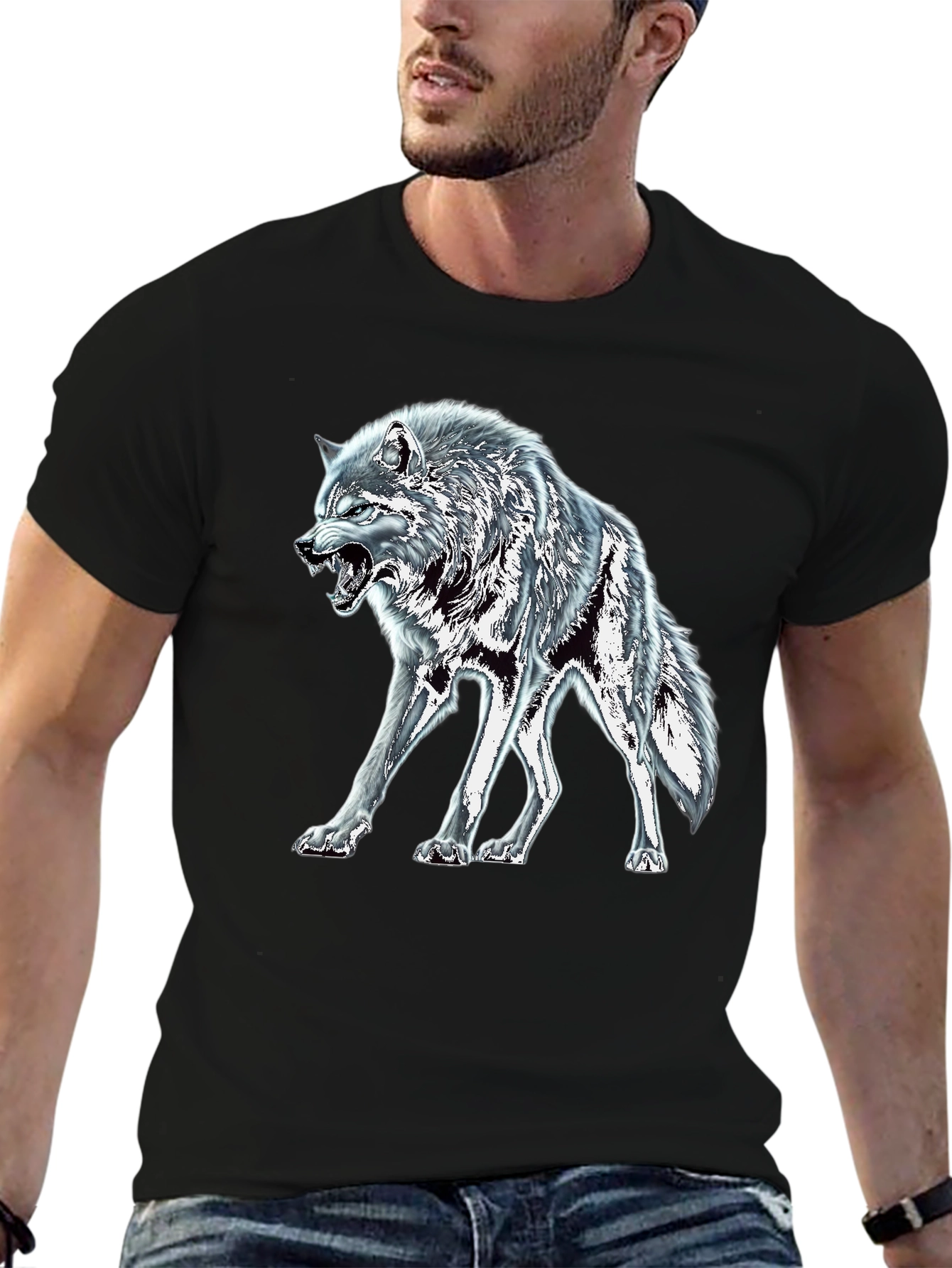 Black Wolf Graphic Tee - Fierce Animal Design