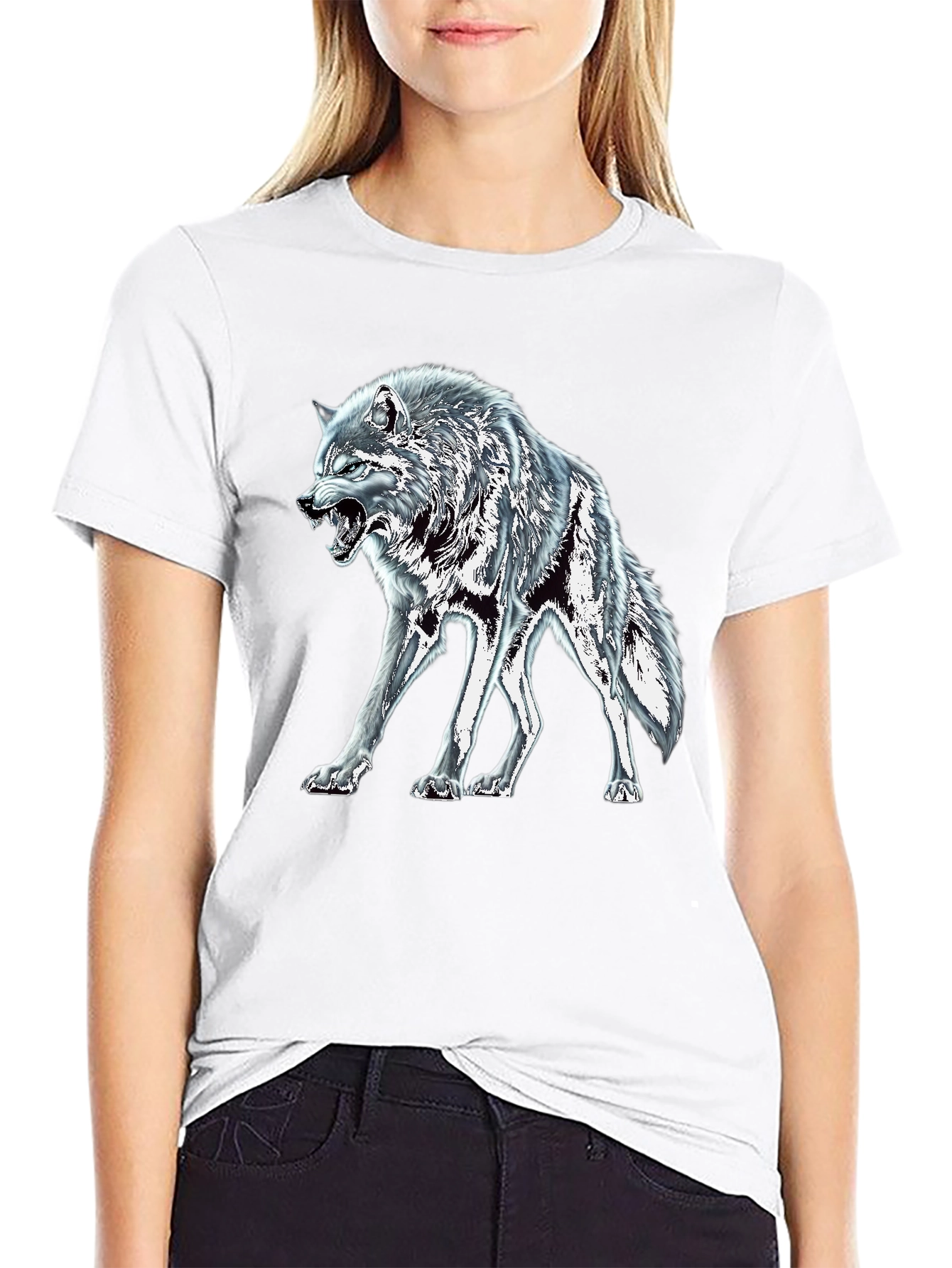 Black Wolf Graphic Tee - Fierce Animal Design