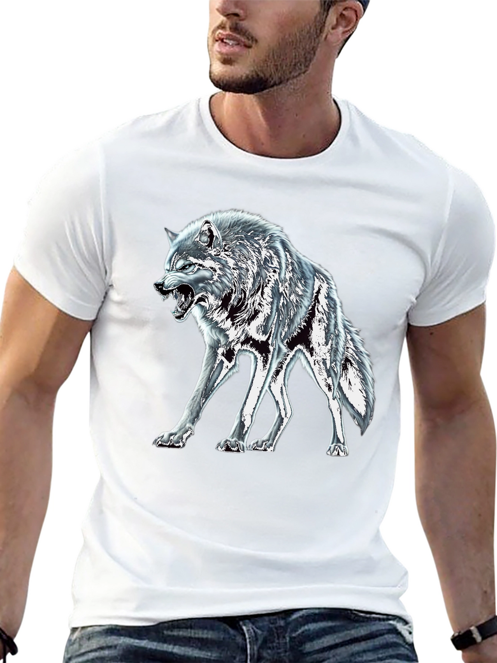 Black Wolf Graphic Tee - Fierce Animal Design