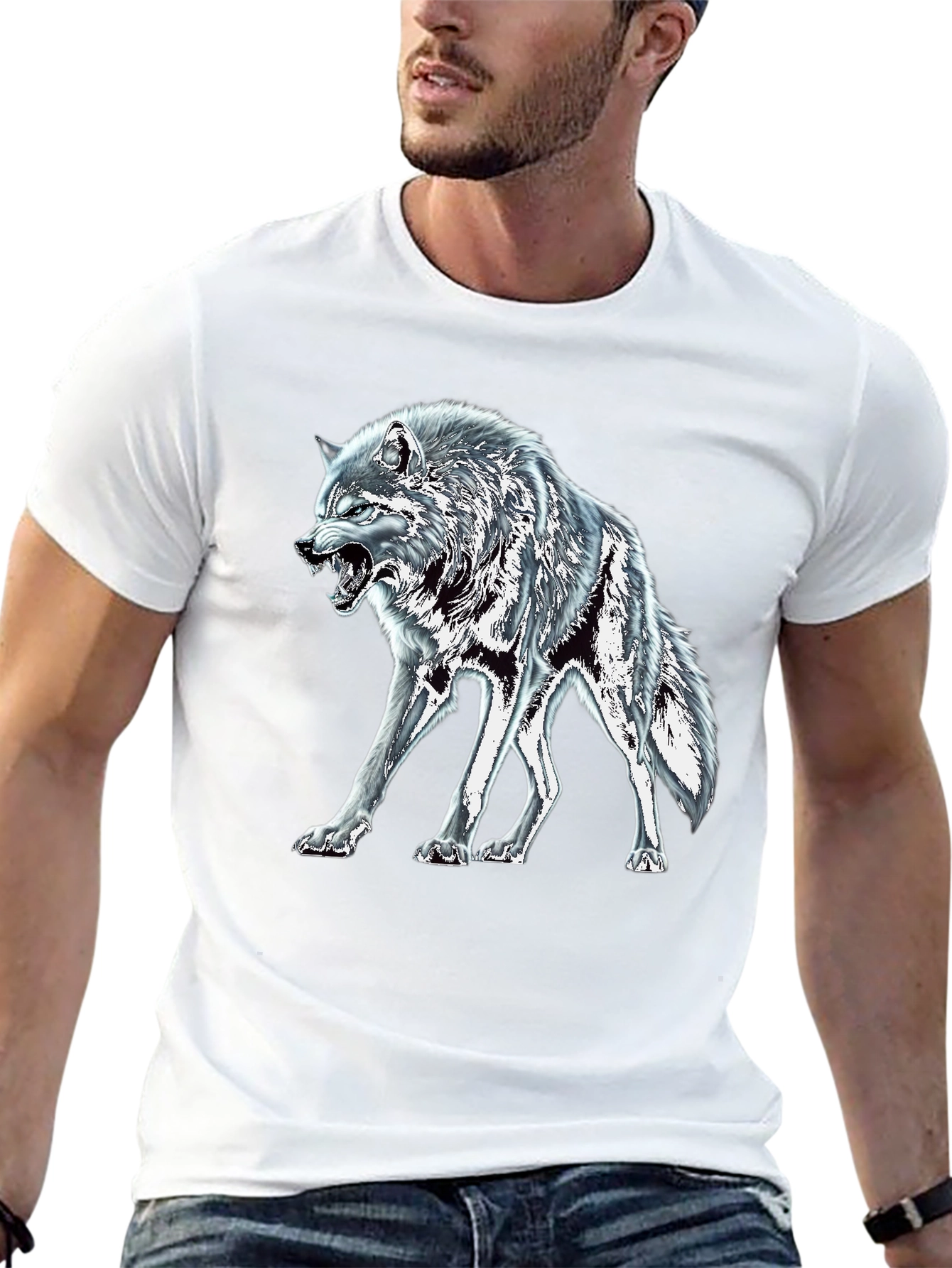 Black Wolf Graphic Tee - Fierce Animal Design