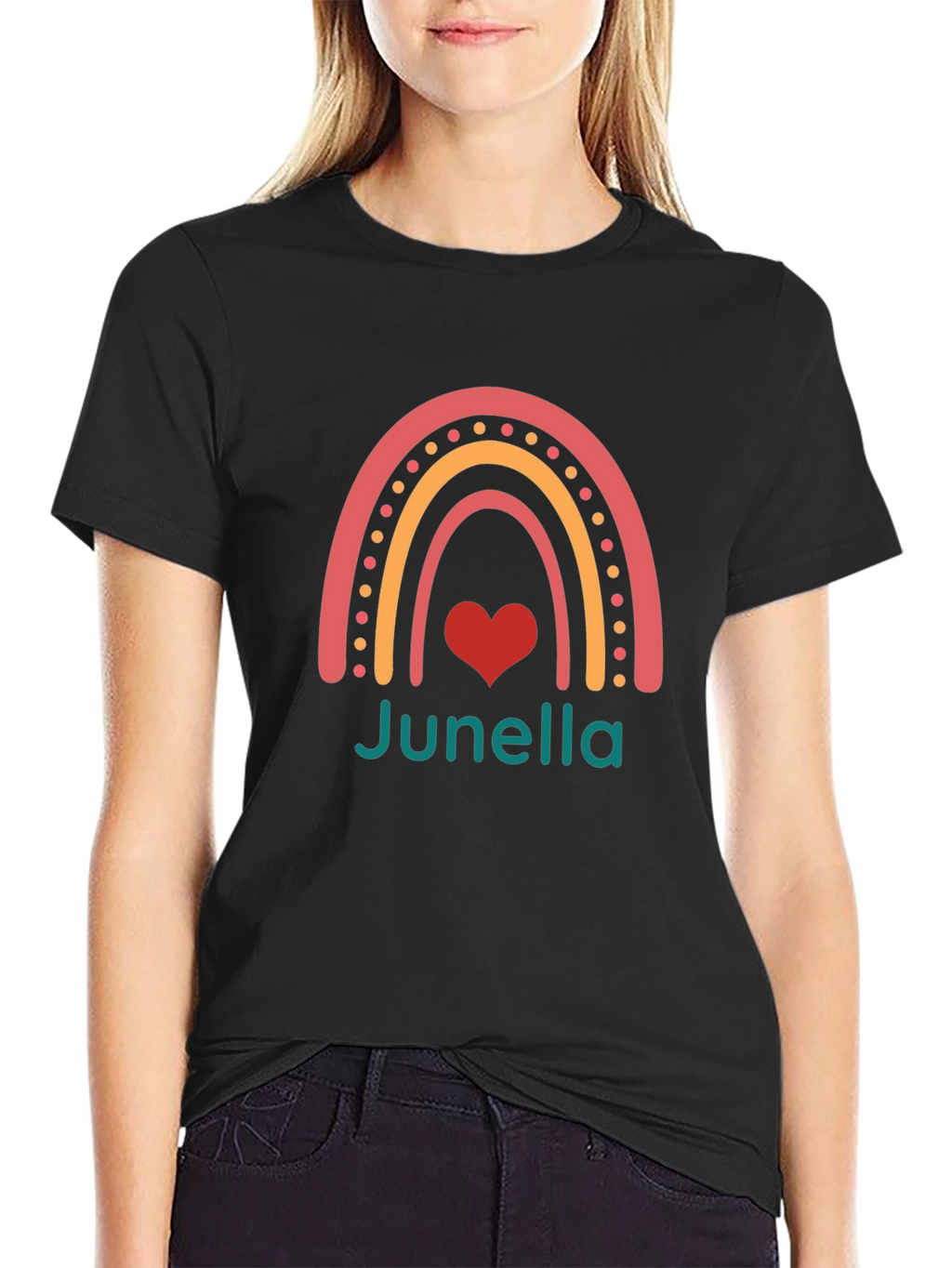 Junella Rainbow Heart Graphic T-Shirt