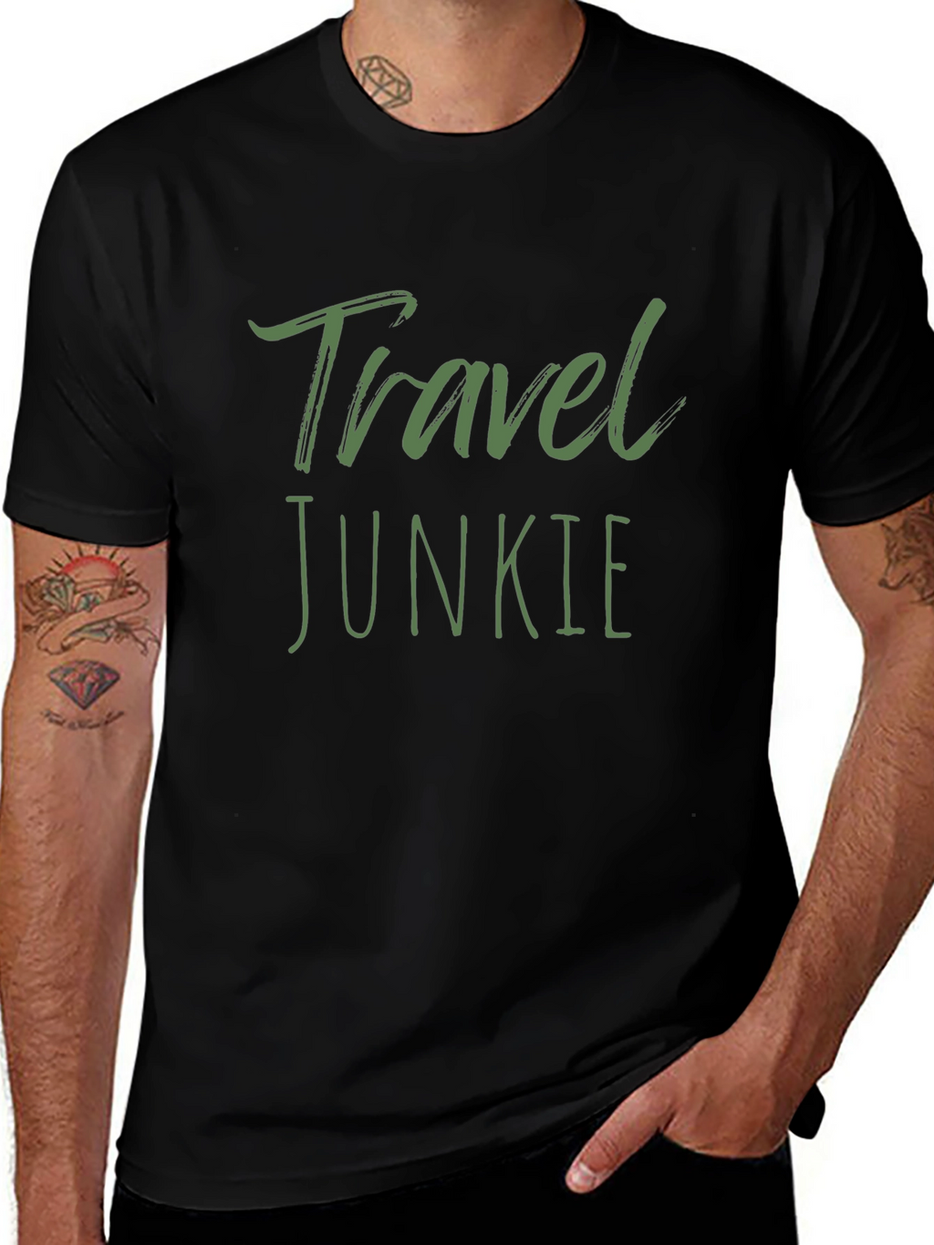 Travel Junkie T-Shirt - Black Graphic Tee