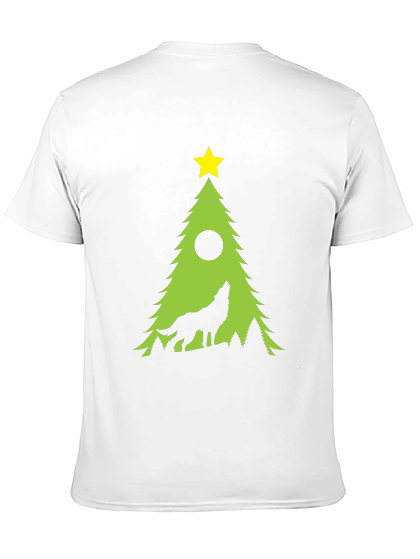 Wolf Howling Christmas Tree Black T-Shirt