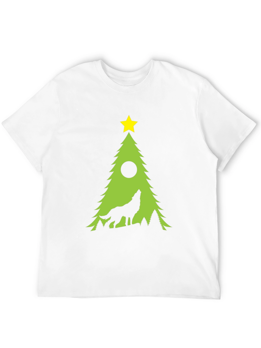 Wolf Howling Christmas Tree Black T-Shirt