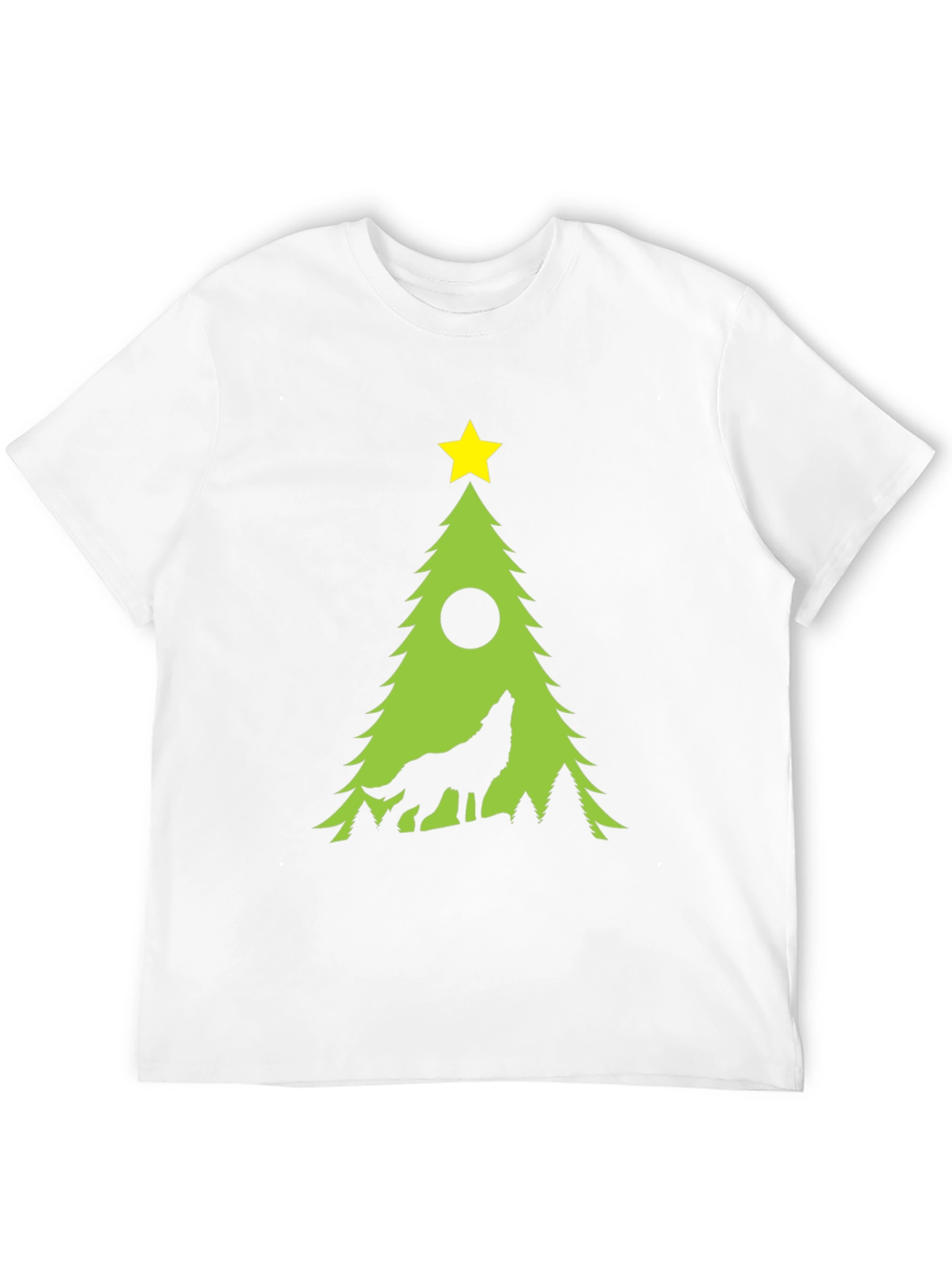 Wolf Howling Christmas Tree Black T-Shirt