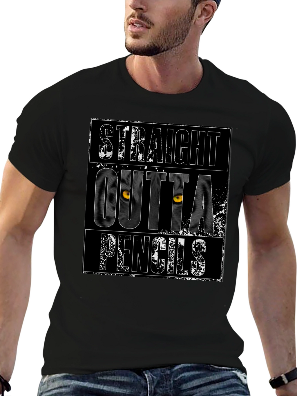 Straight Outta Pencils Graphic Tee - Black Cotton T-Shirt