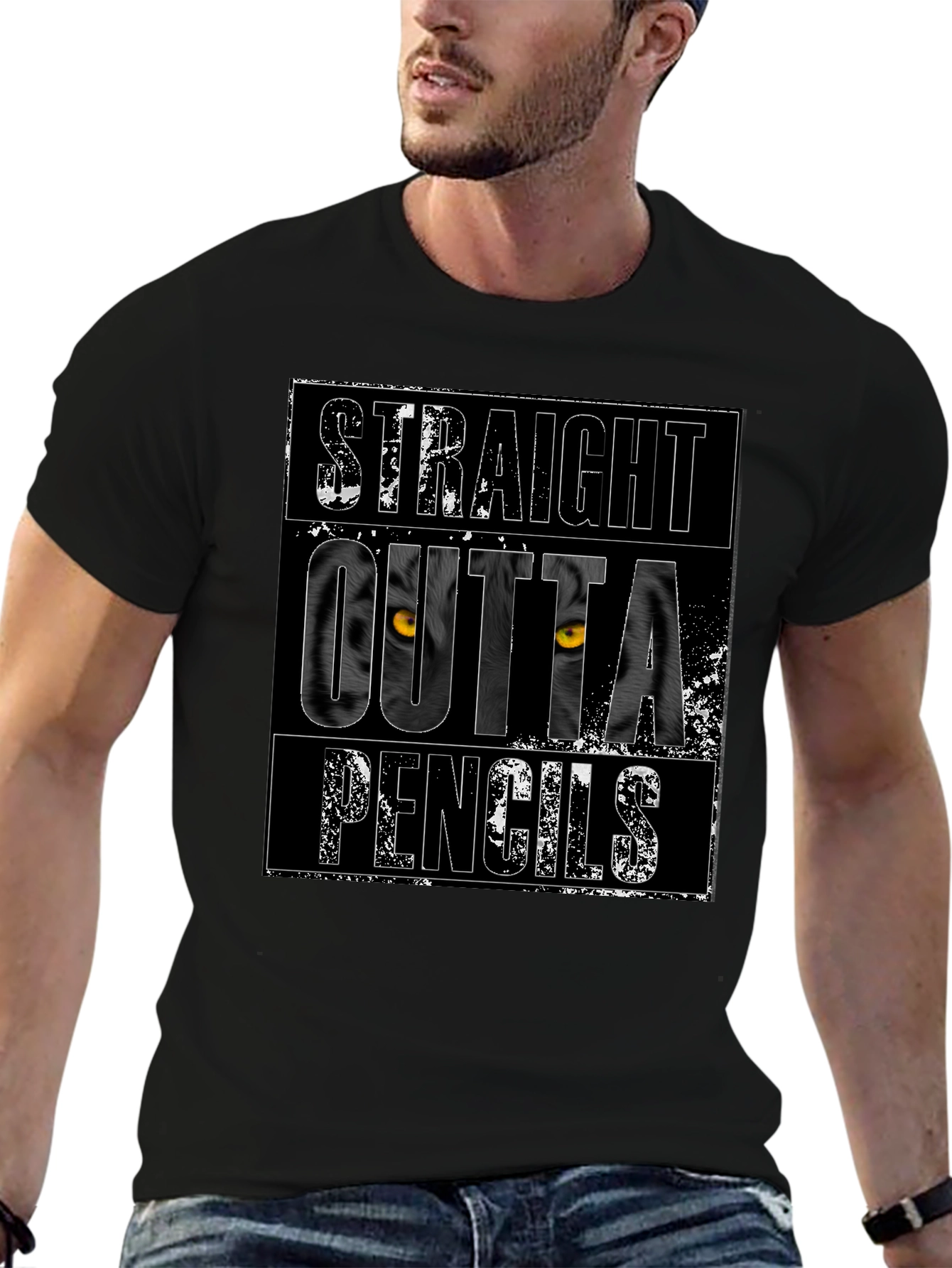 Straight Outta Pencils Graphic Tee - Black Cotton T-Shirt