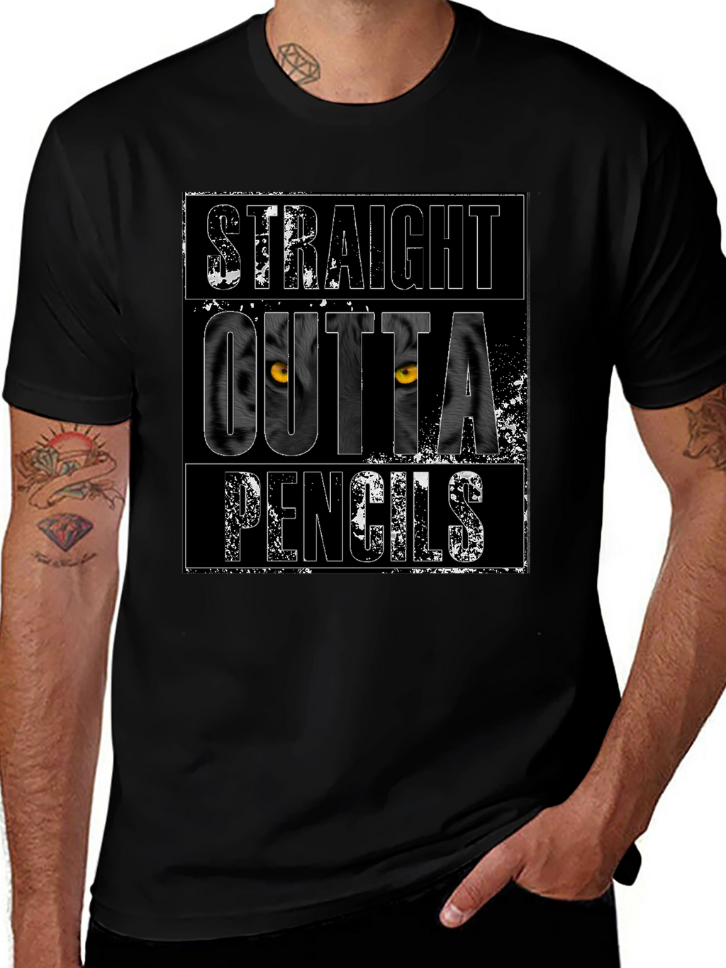 Straight Outta Pencils Graphic Tee - Black Cotton T-Shirt