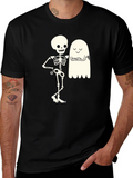 Skeleton & Ghost Graphic Tee - Halloween Fun!