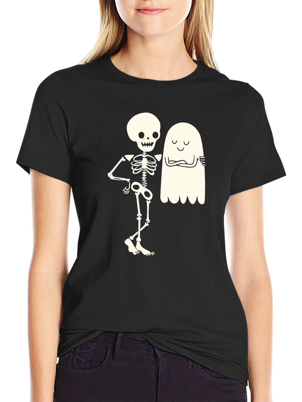 Skeleton & Ghost Graphic Tee - Halloween Fun!