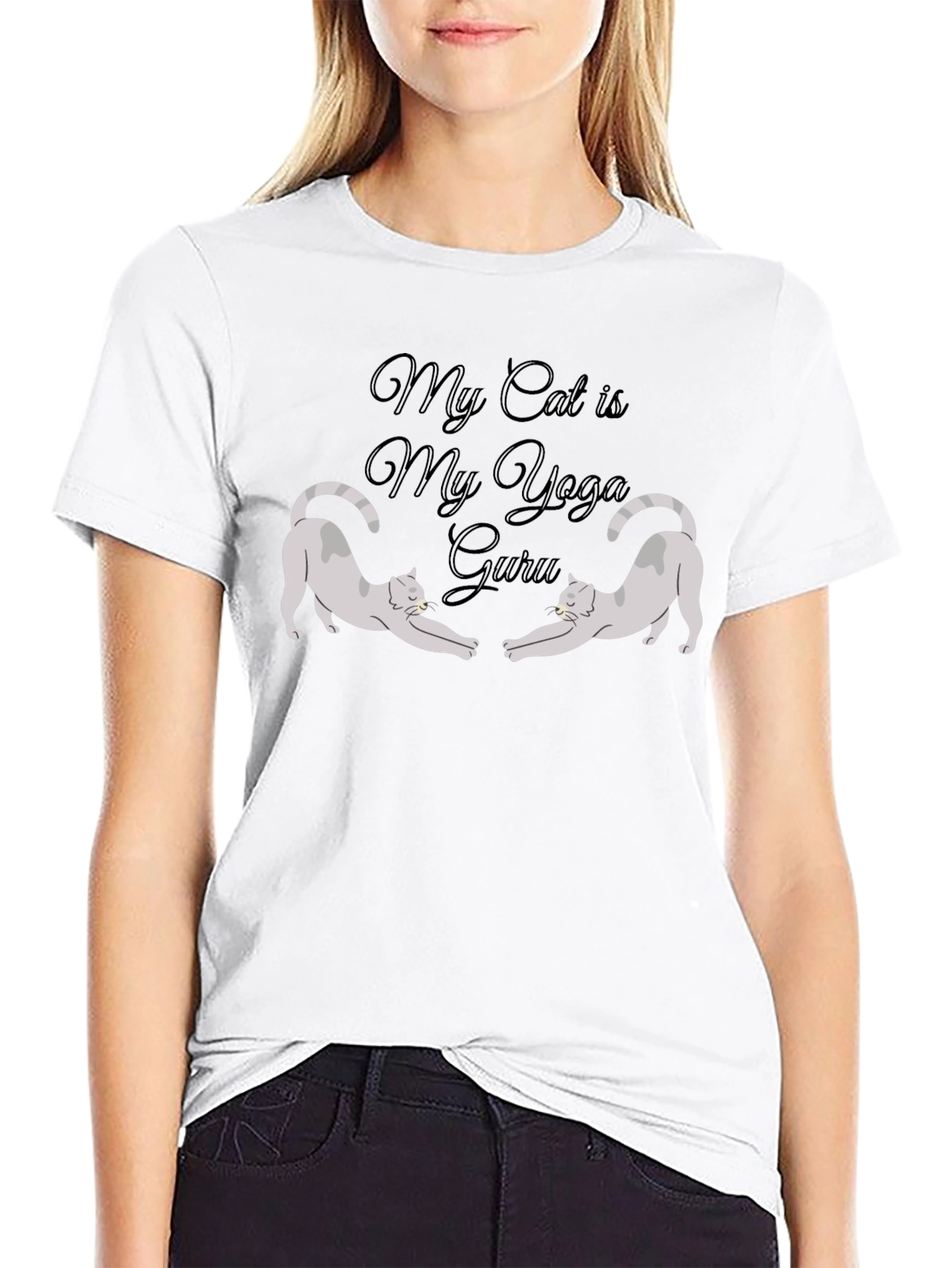 My Cat is My Yoga Guru Black T-Shirt