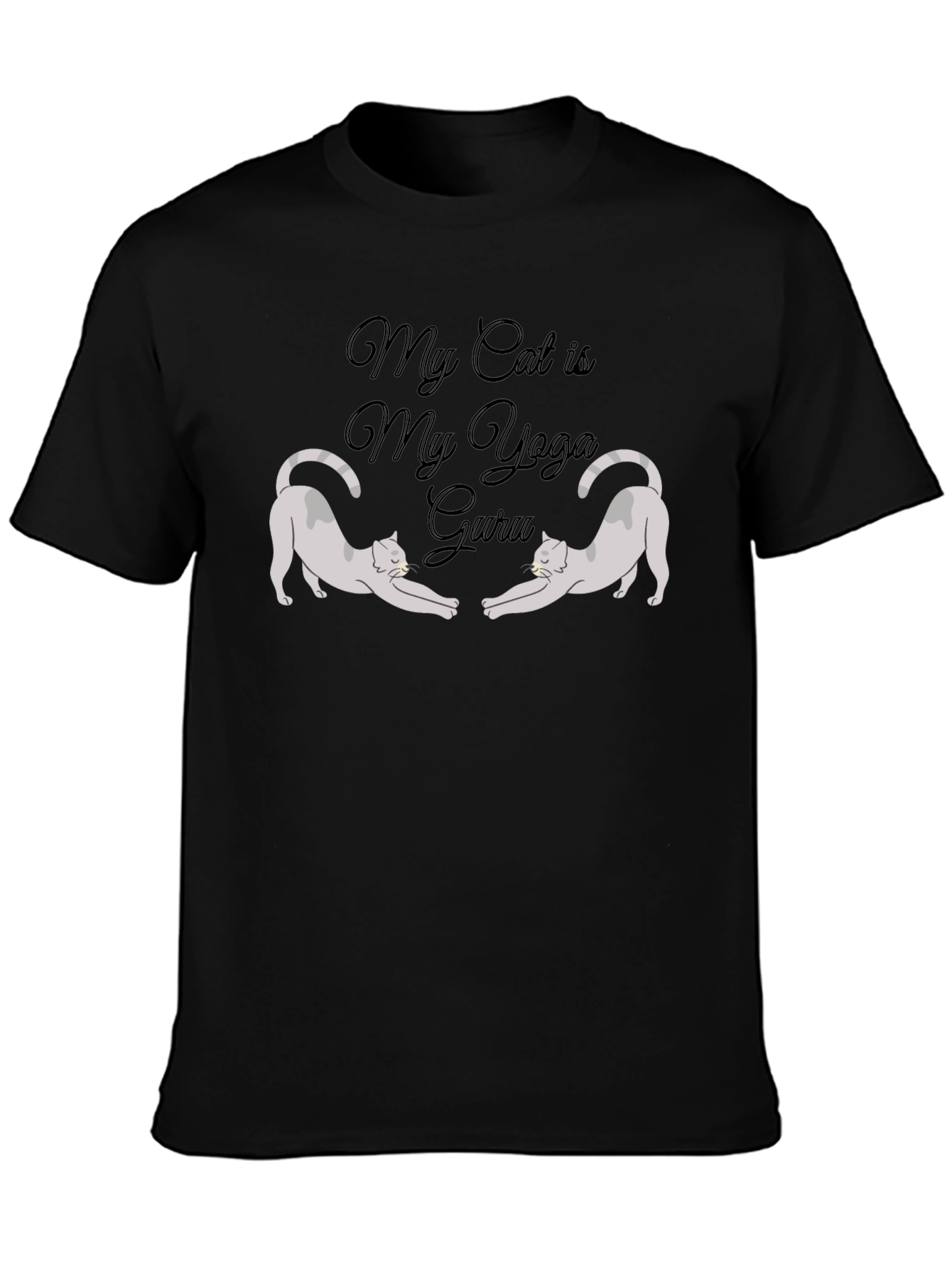 My Cat is My Yoga Guru Black T-Shirt