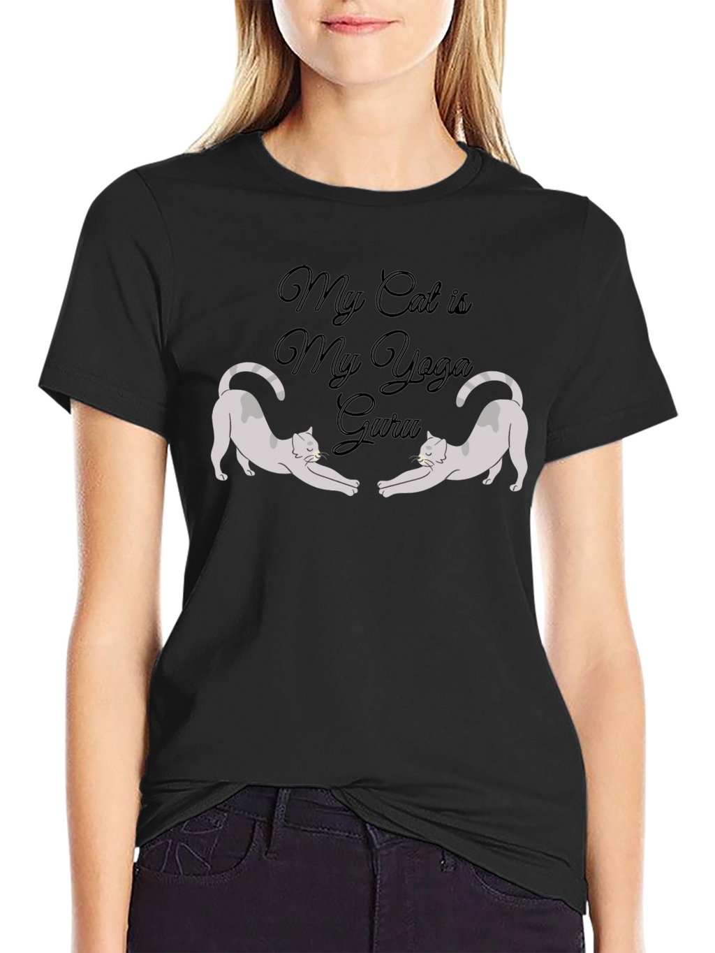 My Cat is My Yoga Guru Black T-Shirt
