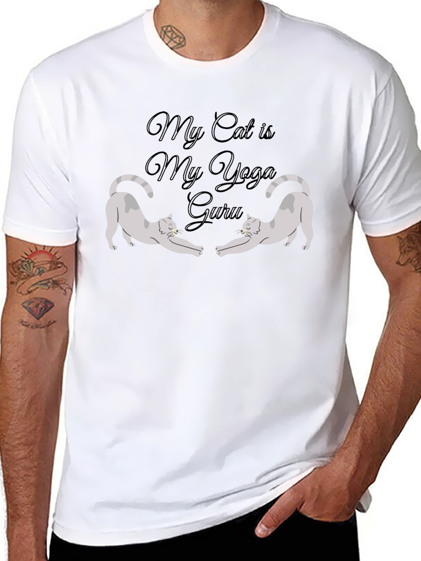 My Cat is My Yoga Guru Black T-Shirt