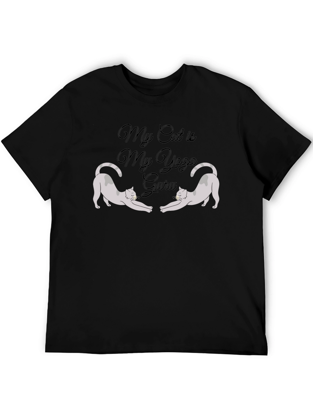 My Cat is My Yoga Guru Black T-Shirt