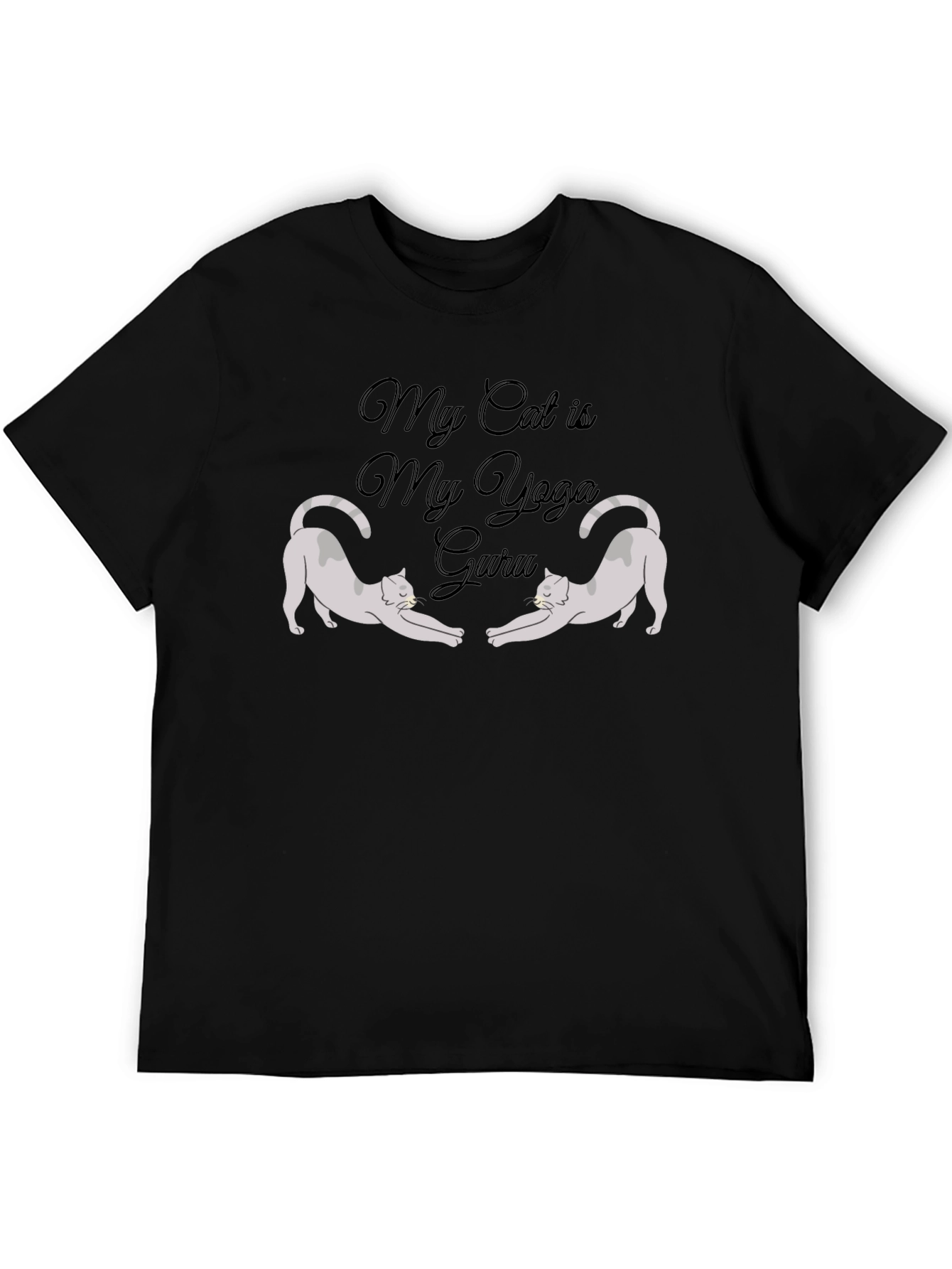 My Cat is My Yoga Guru Black T-Shirt