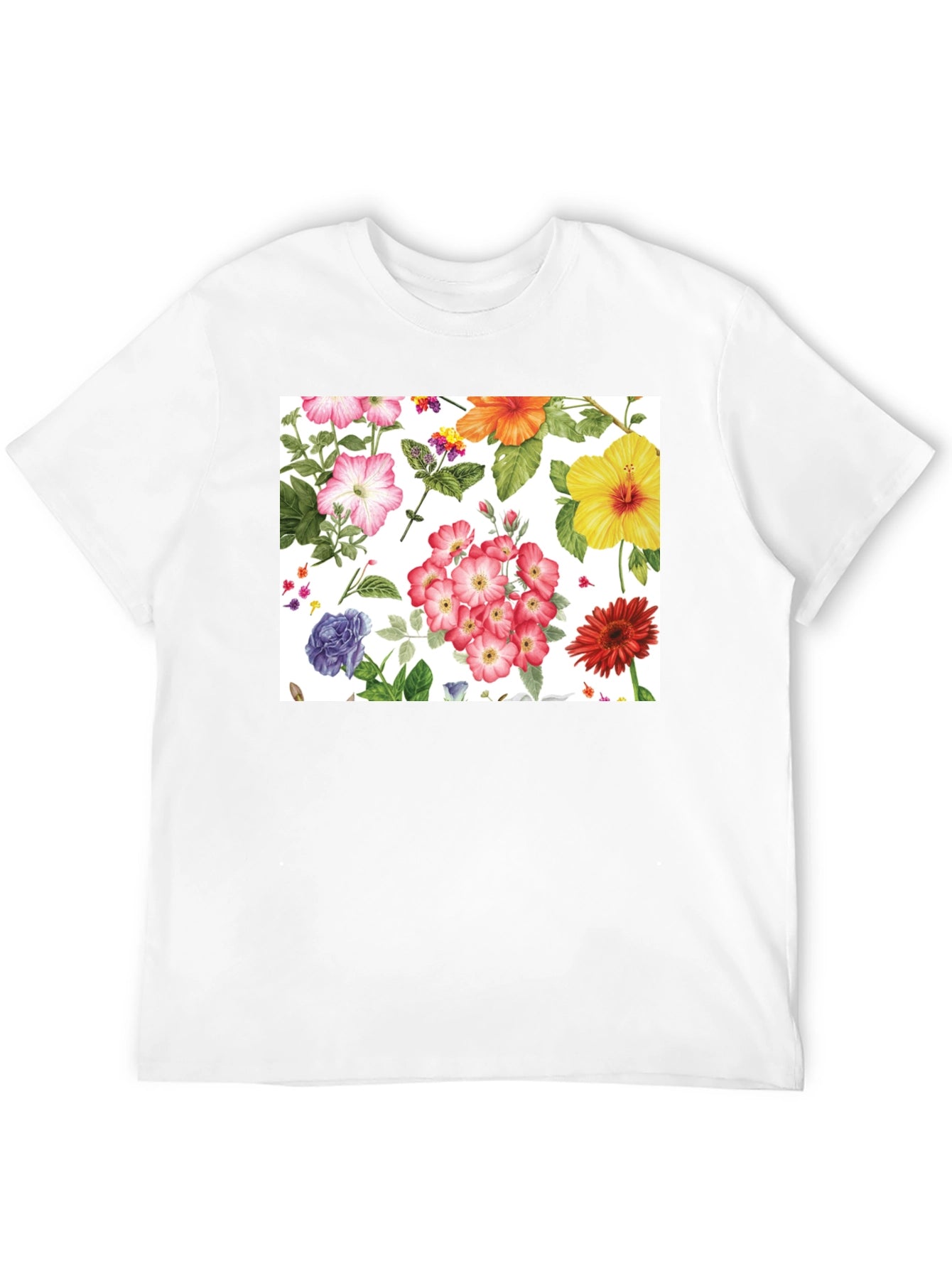 Floral Print Tee - Black Cotton Casual