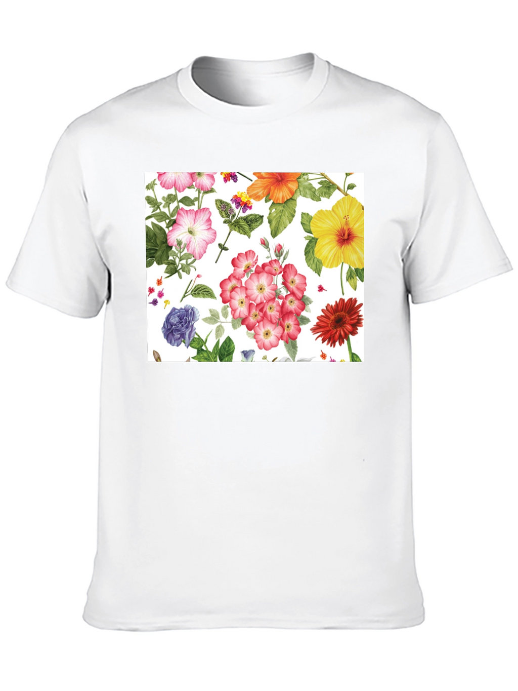 Floral Print Tee - Black Cotton Casual