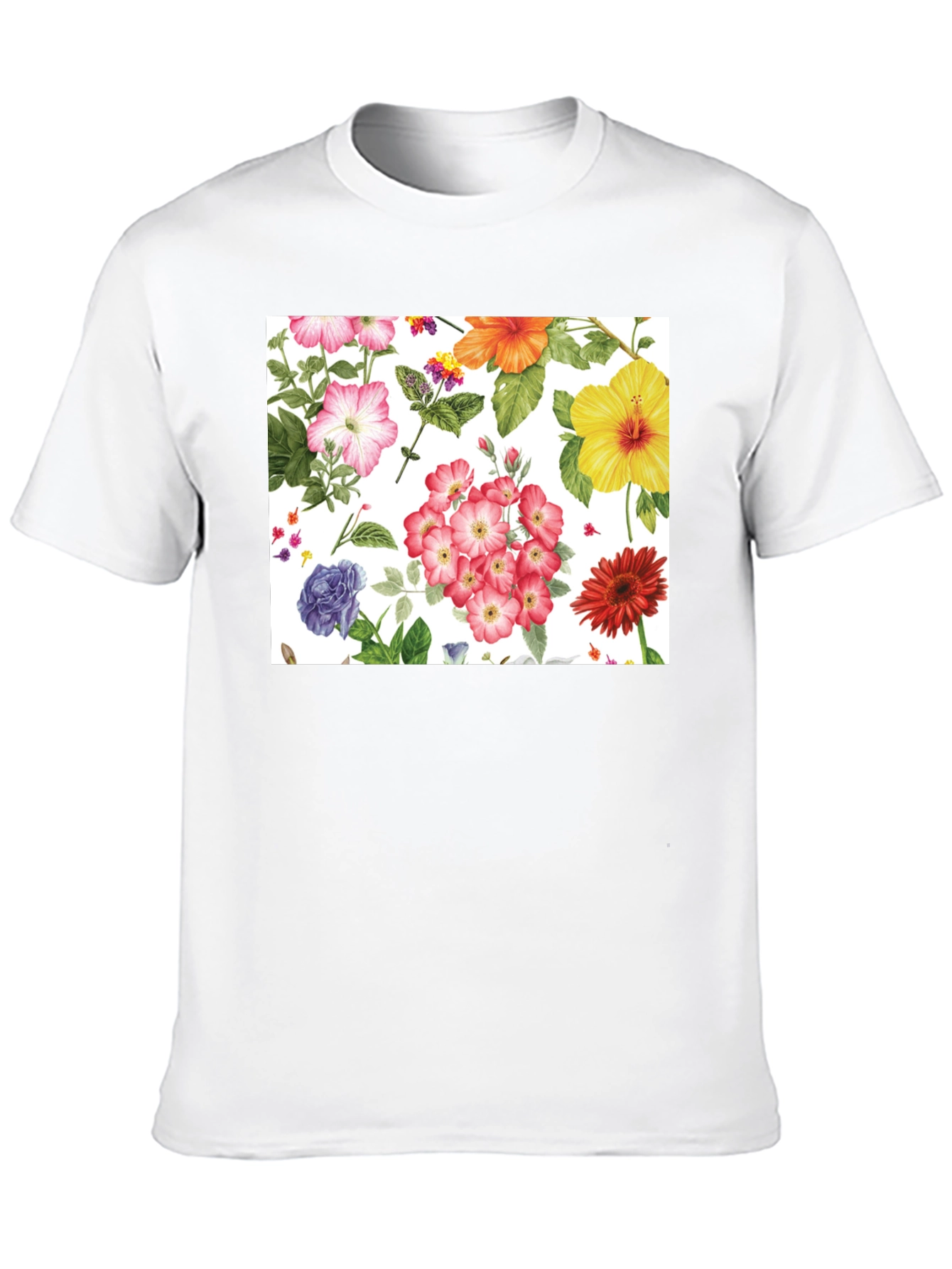 Floral Print Tee - Black Cotton Casual