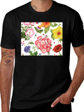 Floral Print Tee - Black Cotton Casual