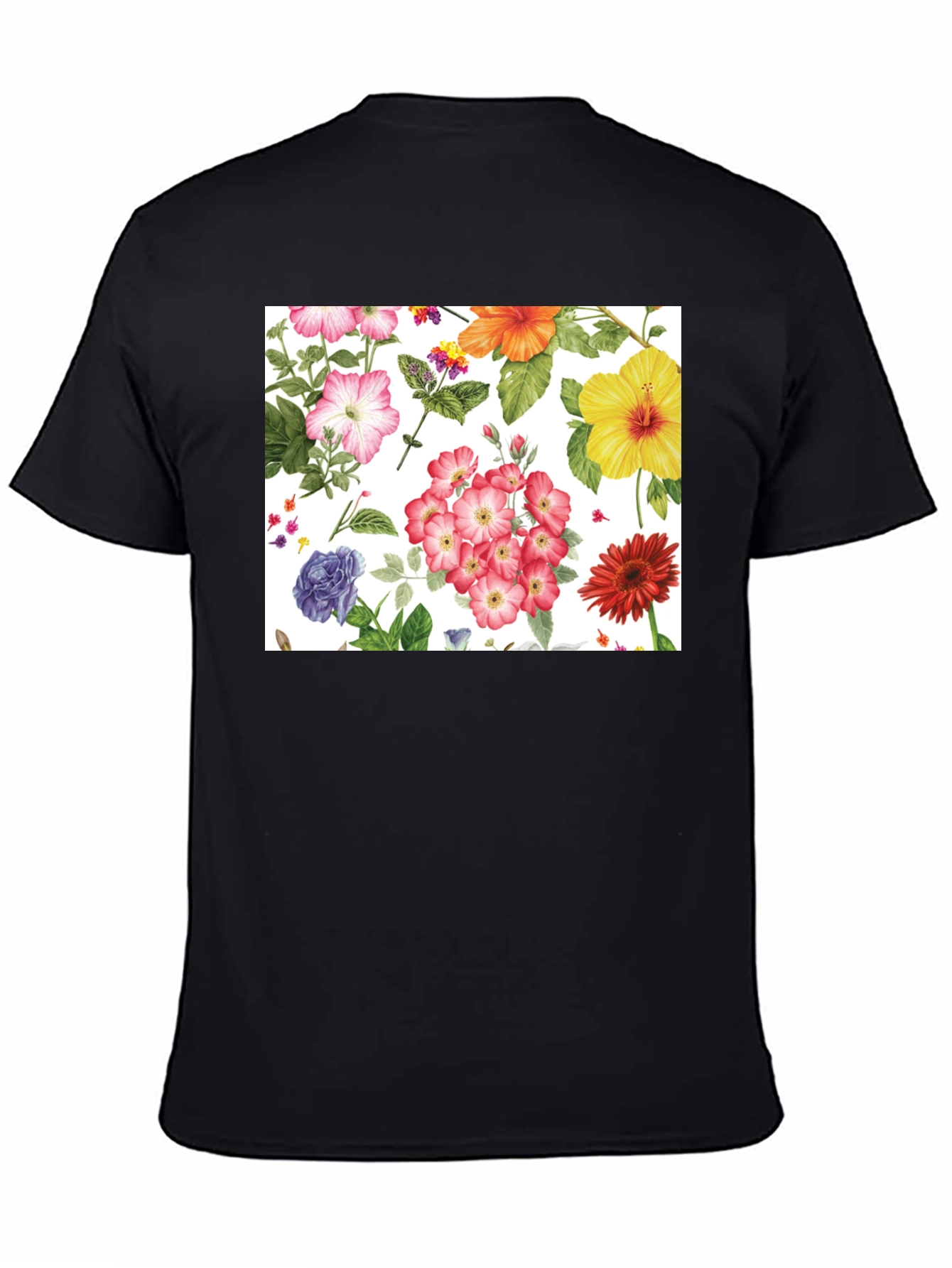 Floral Print Tee - Black Cotton Casual