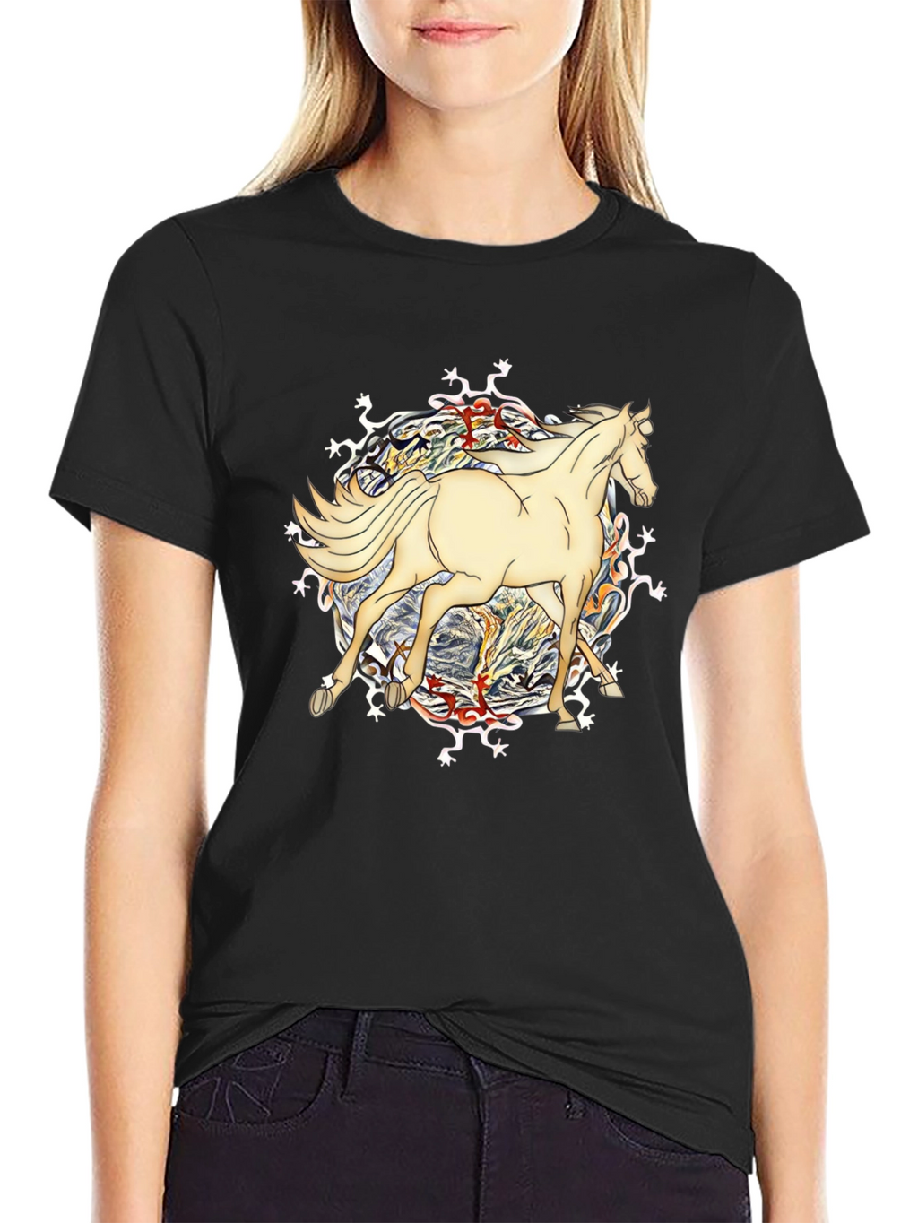 Horse Graphic Tee - Unique Design Black T-Shirt