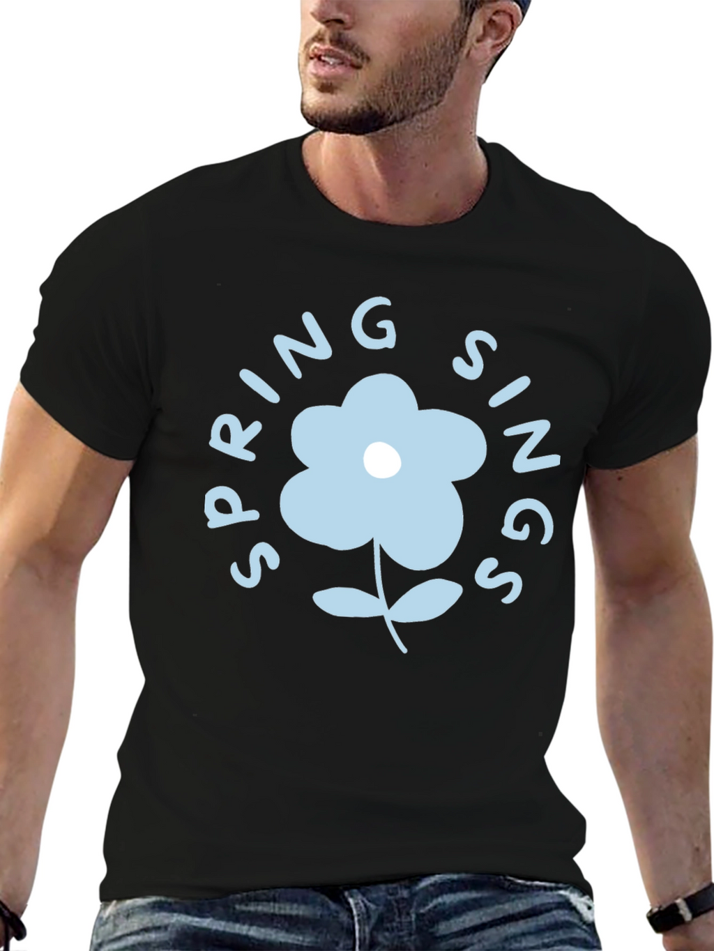 Spring Sings Flower Graphic Tee - Black